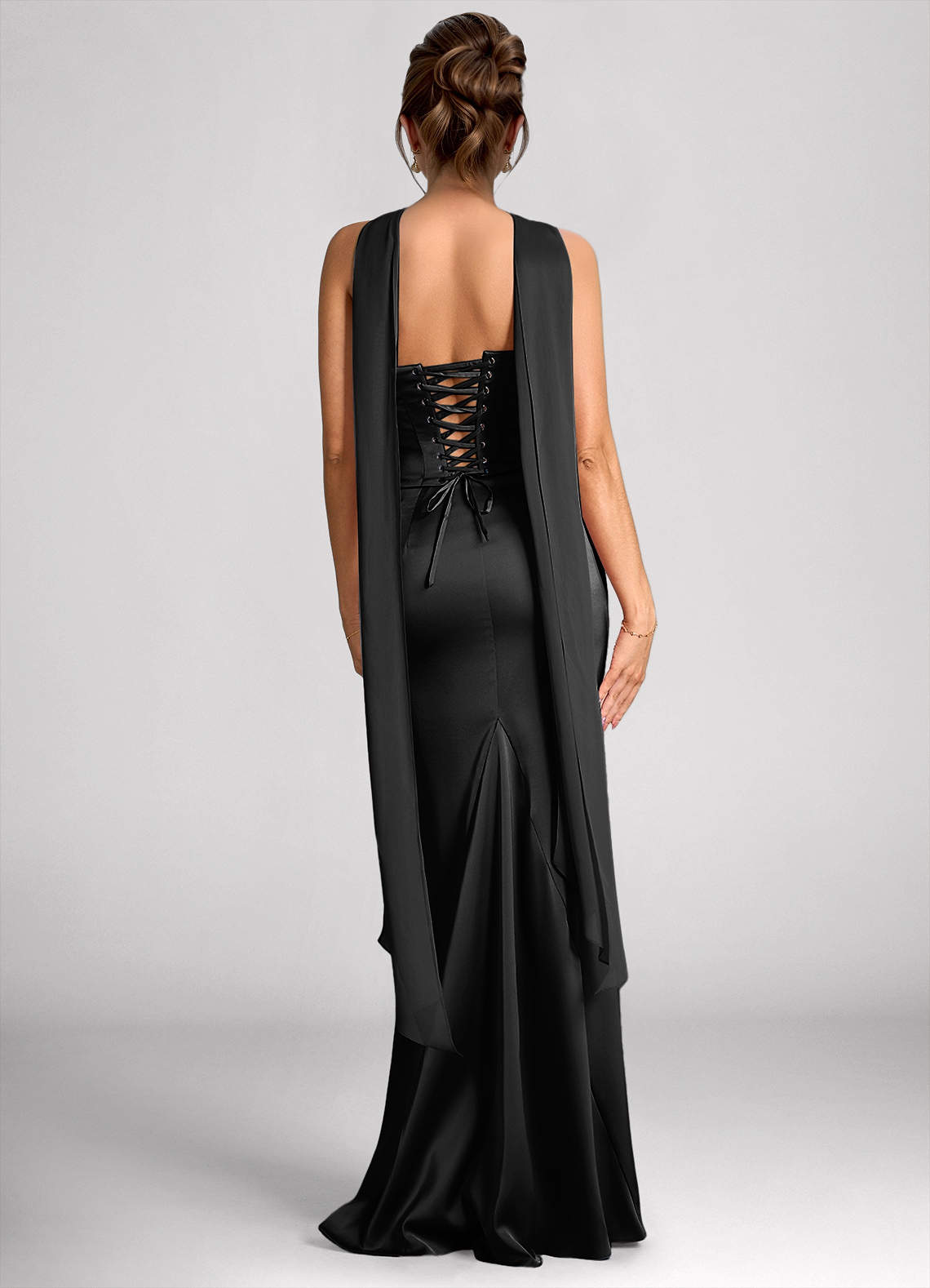 Calista Black Luminous Satin Maxi Dress image1
