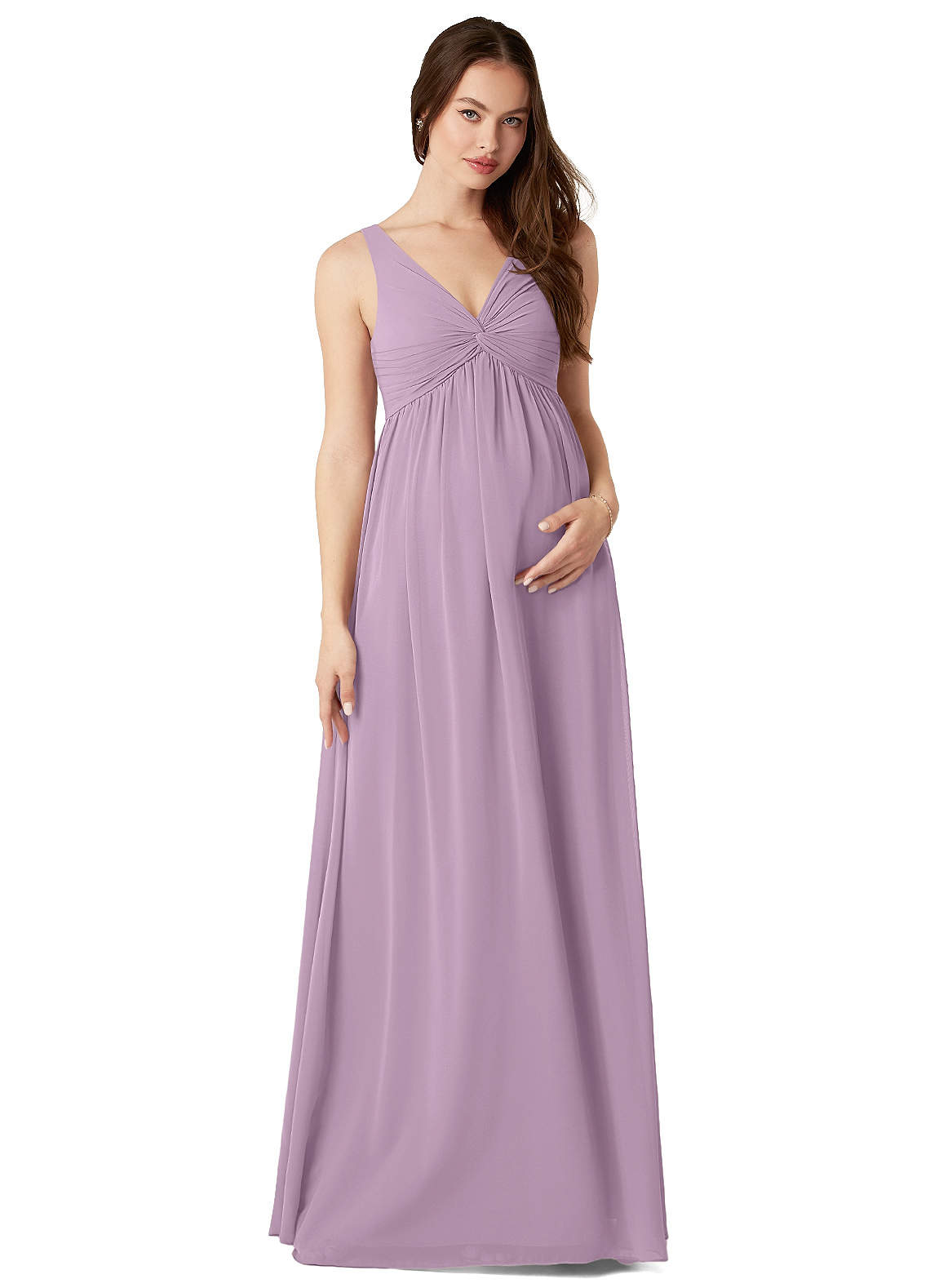 Azazie A-Line/Princess V-Neck Floor-Length Chiffon Maternity Bridesmaid Dresses - Wisteria