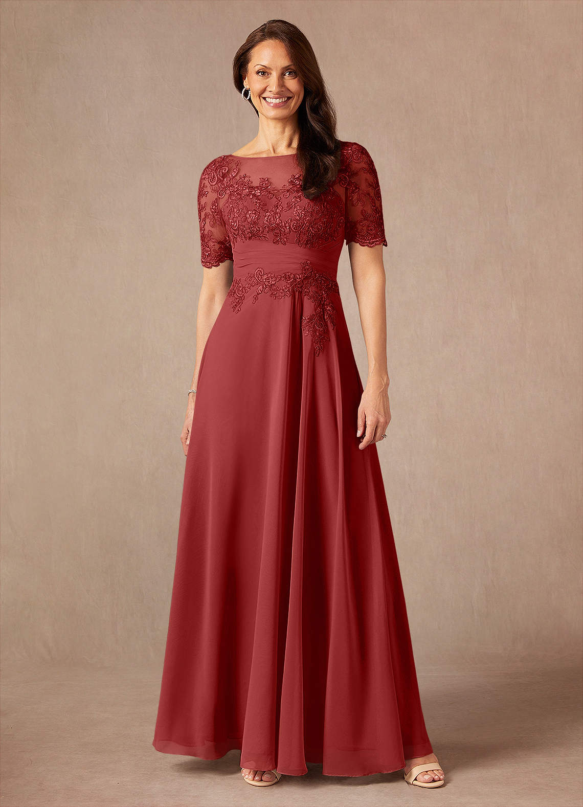 Azazie Raissa Mother of the Bride Dresses Rust A-Line Lace Chiffon Dress image1
