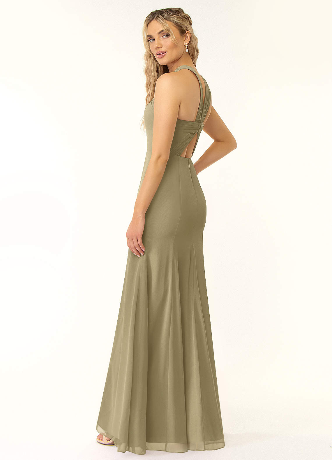 green emerald velvet dress niLuu AquaFlora Halter Neck Slip Dress in Moss main image 1