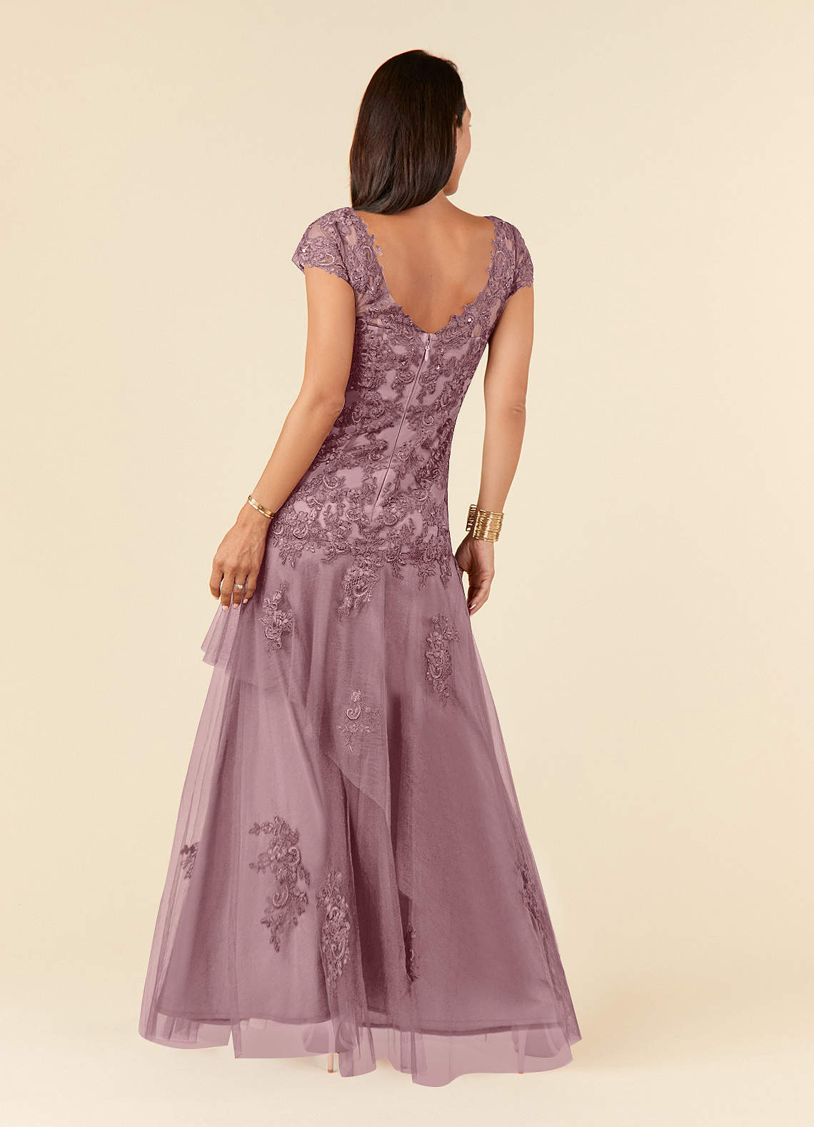Azazie Romy Final Sale Dusty Rose Mermaid V-Neck Sequins Tulle Dress image2