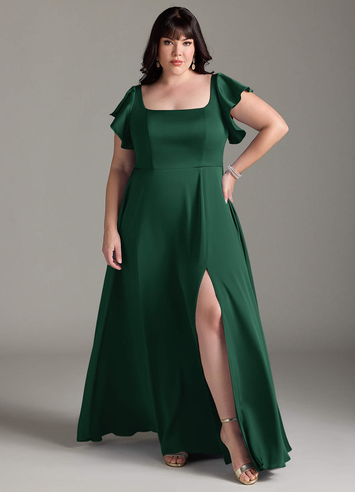 Azazie Bondi Bridesmaid Dresses Dark Green A-Line Bow Stretch Satin Dress image6