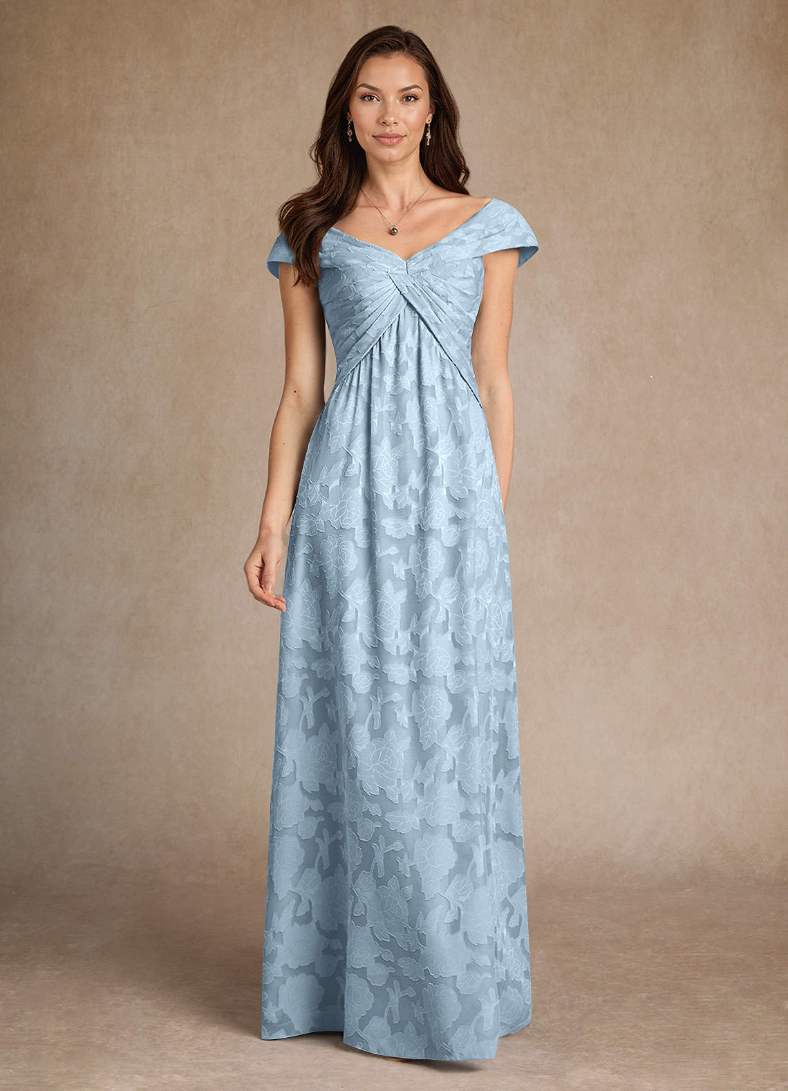 Azazie Myrtle vestidos de madre de la novia Vestido de Azul Cielo de Devorado Floral de Corte En A con Plisado image1