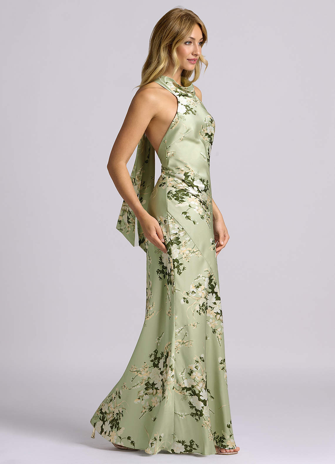 Azazie Velli Abiti da Damigella Abito Sirena in Raso Elasticizzato Collo Alto Floral Vines image3