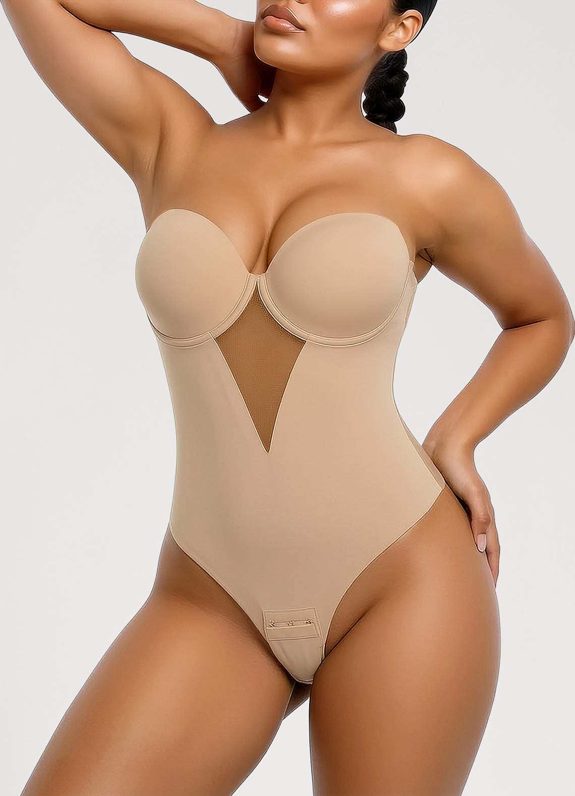 front Strapless Cupped Seamless Thong Bodysuit