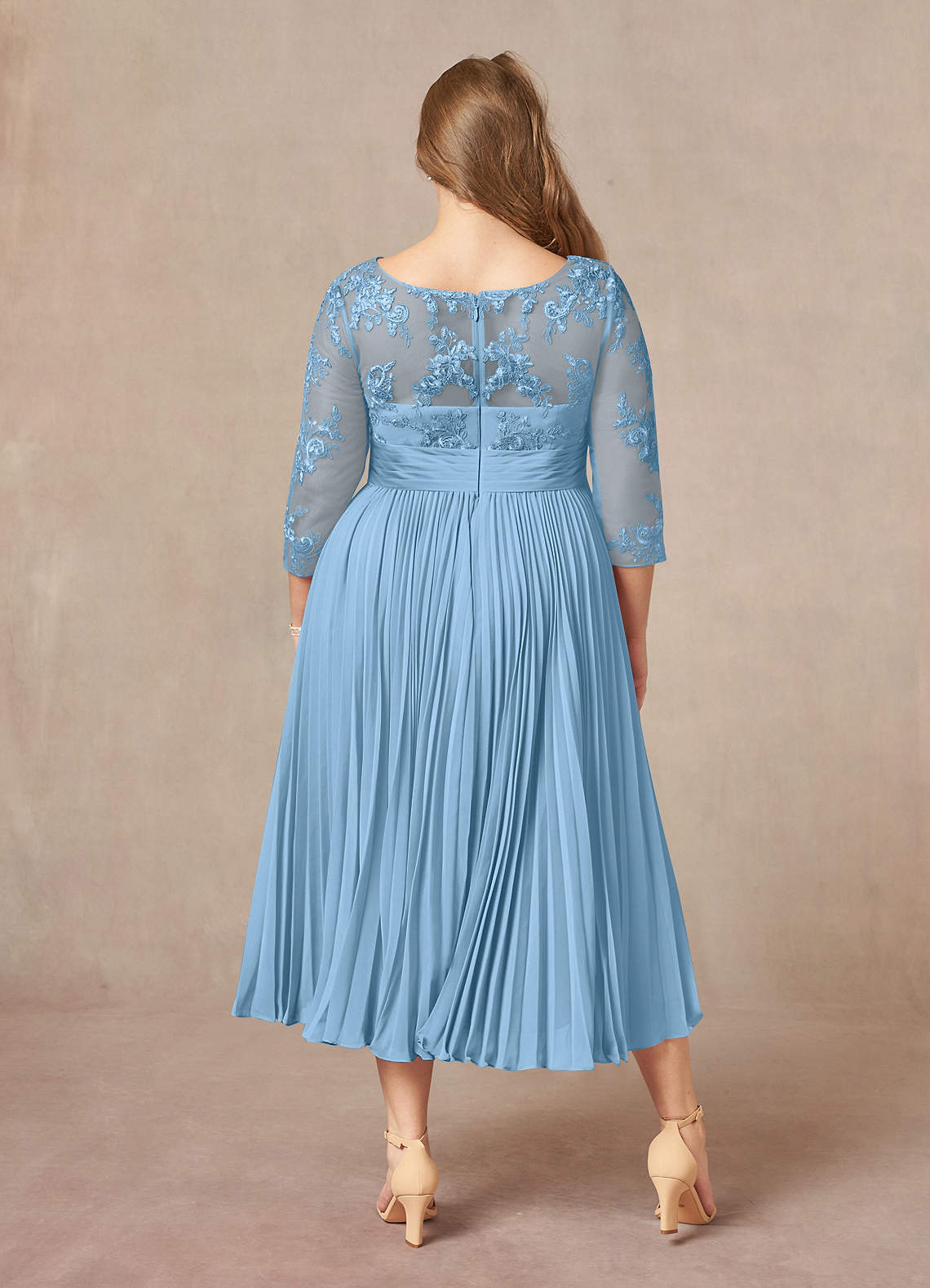 Azazie Tutu Mother of the Bride Dresses Steel Blue A-Line Boatneck Lace Chiffon Dress image7