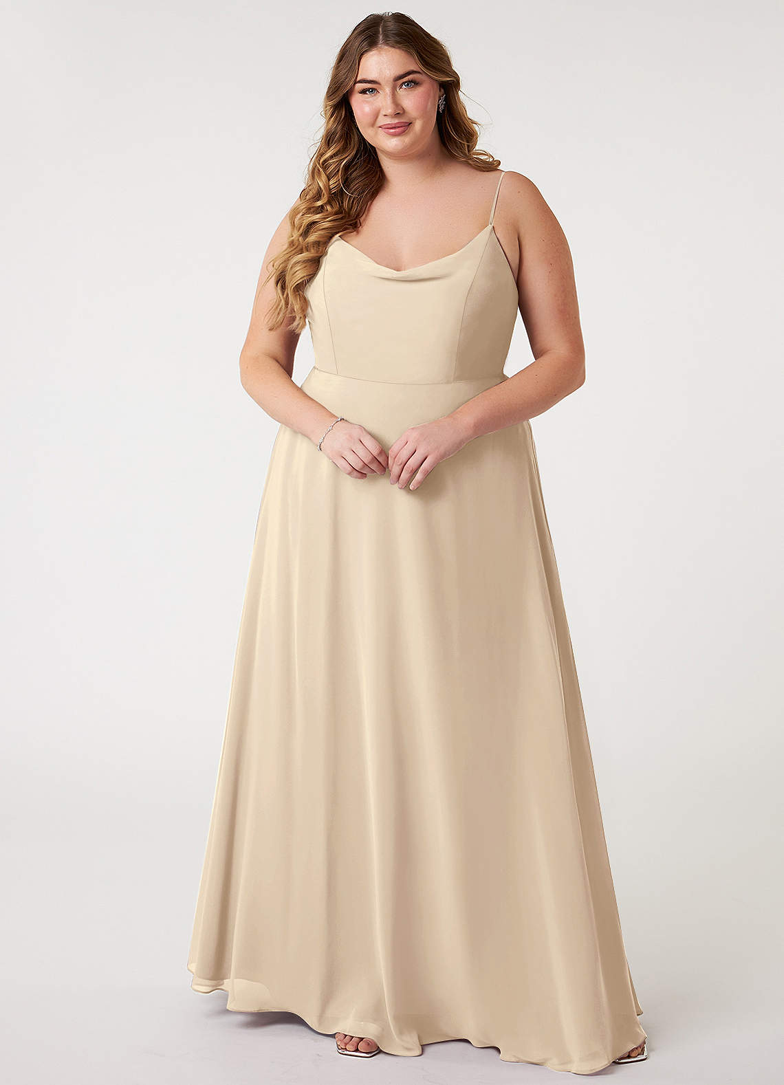 Azazie Daenerys Abiti da Damigella Abito A-Line in Chiffon con Scollo a Cappuccio Champagne image1