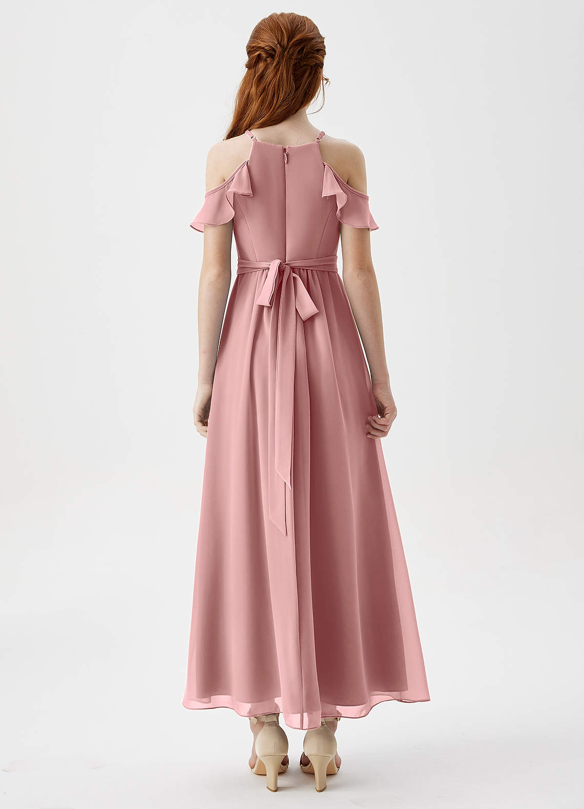 Azazie Chaya Junior Dusty Rose A-Line Off the Shoulder Chiffon Dress image1