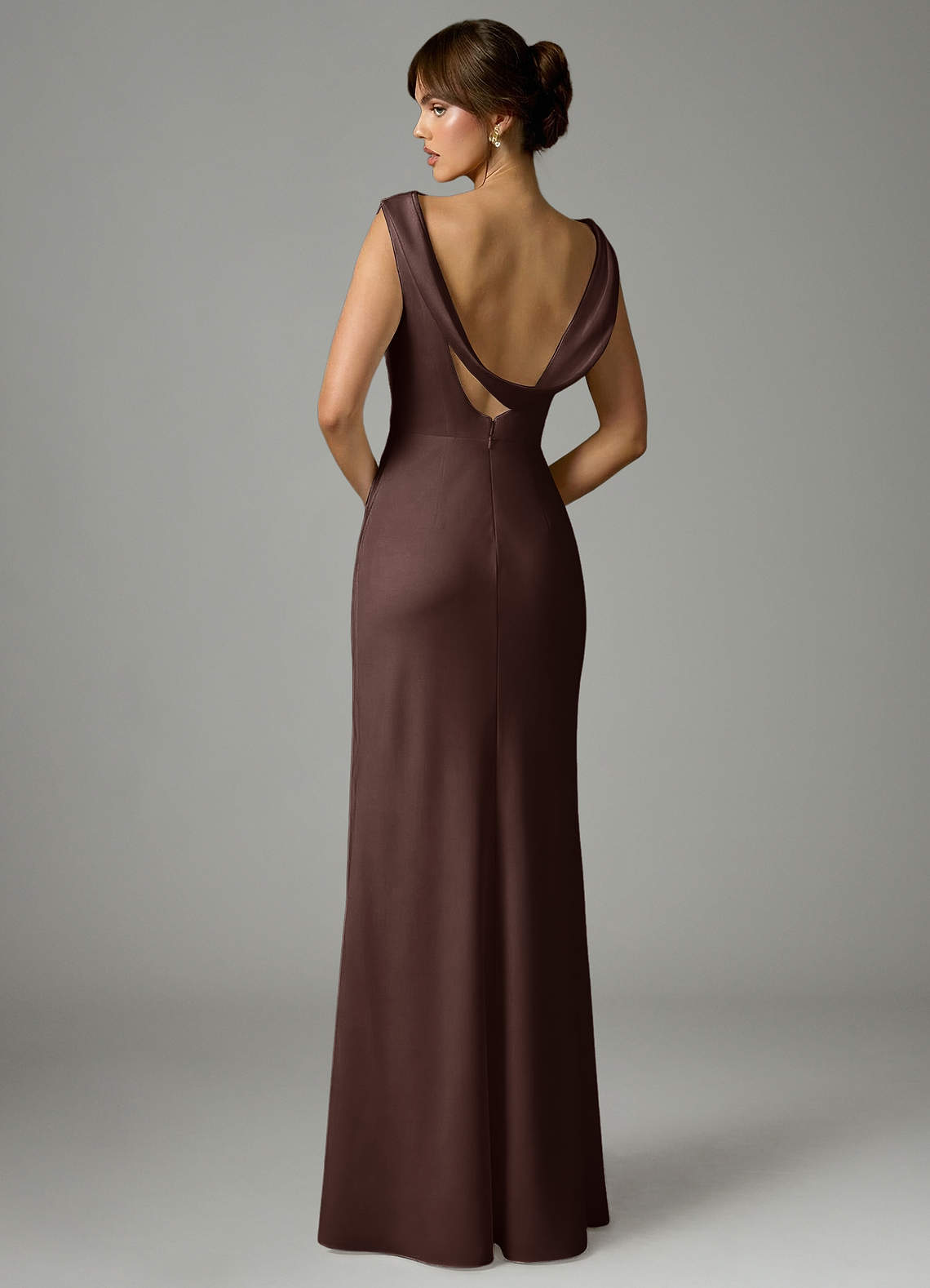 Azazie Kieryn Bridesmaid Dresses Ganache Mermaid Pleated Stretch Satin Dress image4