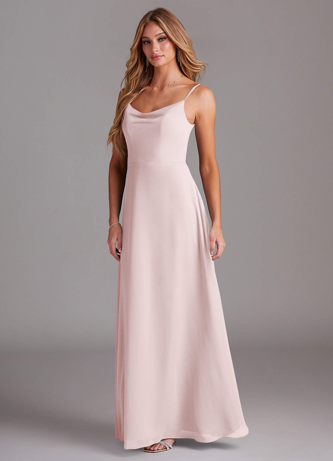 Azazie Plus Size A-Line Cowl Neck Floor-Length Chiffon Bridesmaid Dresses - Blushing Pink