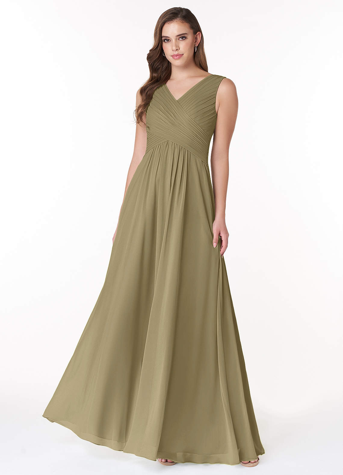 Azazie Flora Bridesmaid Dresses Moss Green A-Line Pleated Chiffon Dress image1