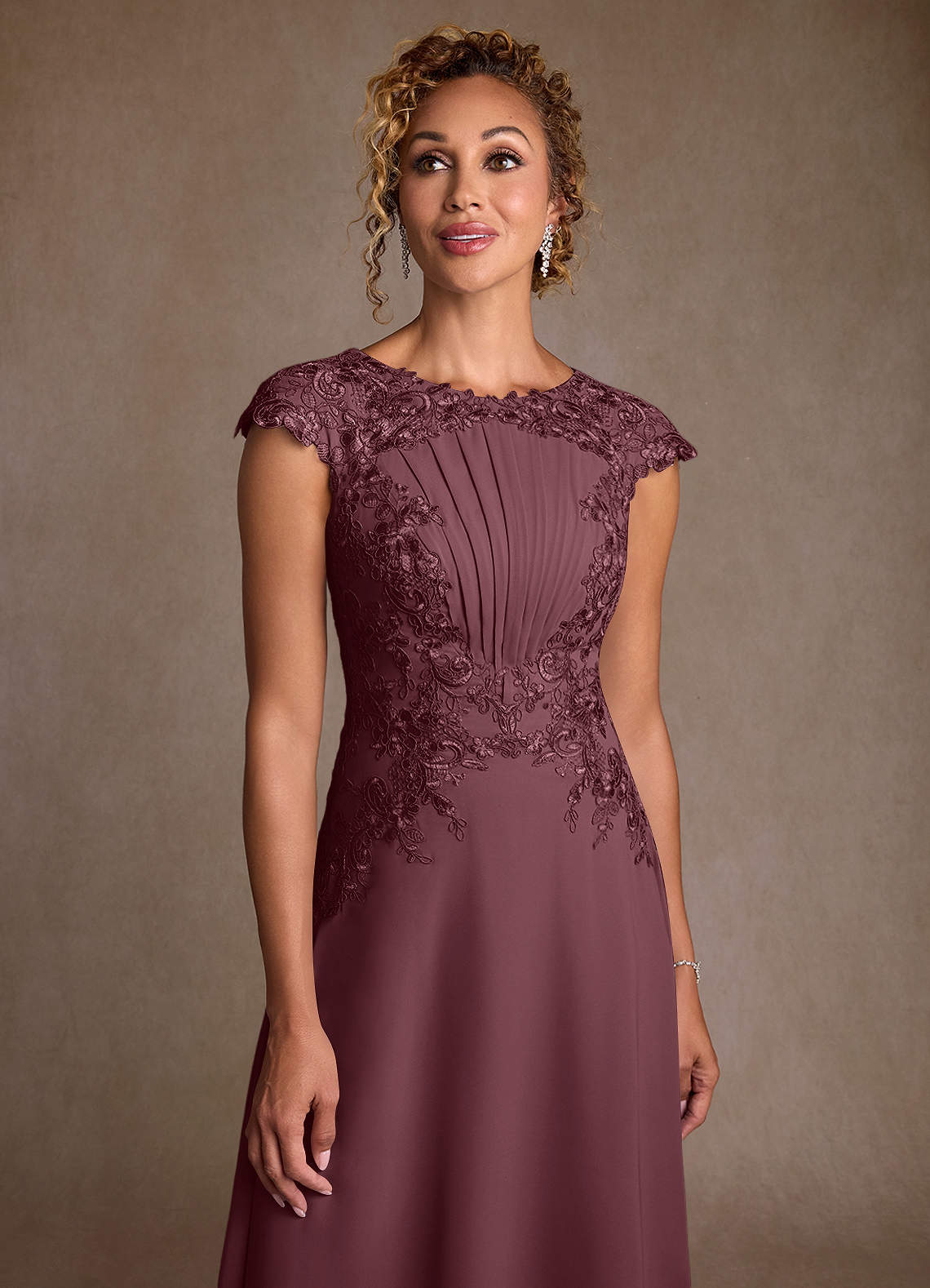 Azazie Crista Mother of the Bride Dresses Sangria A-Line Lace Chiffon Dress image4