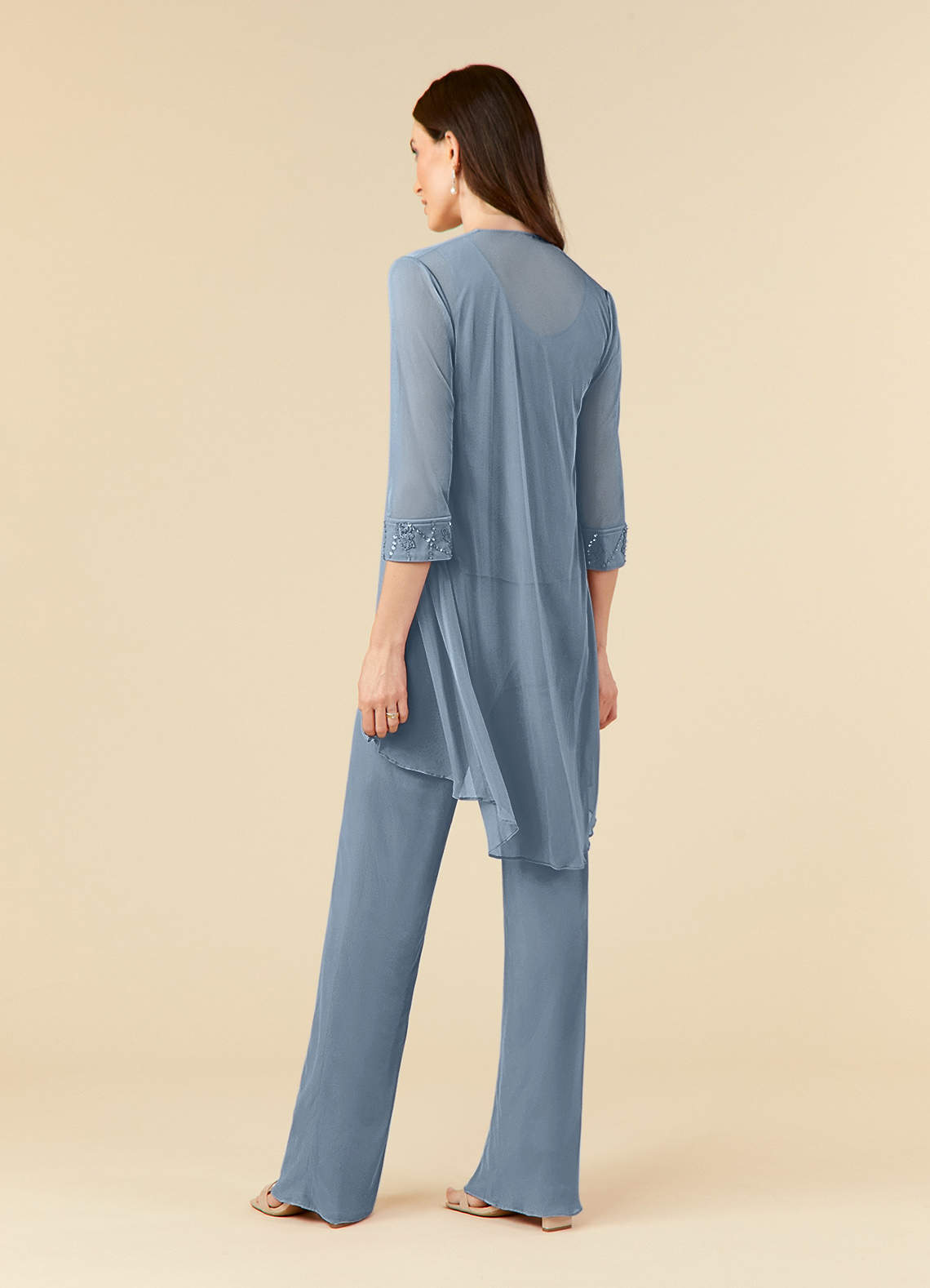 Azazie Frances Mother of the Bride Dresses Dusty Blue Jumpsuit/Pantsuit Scoop Mesh Dress image3
