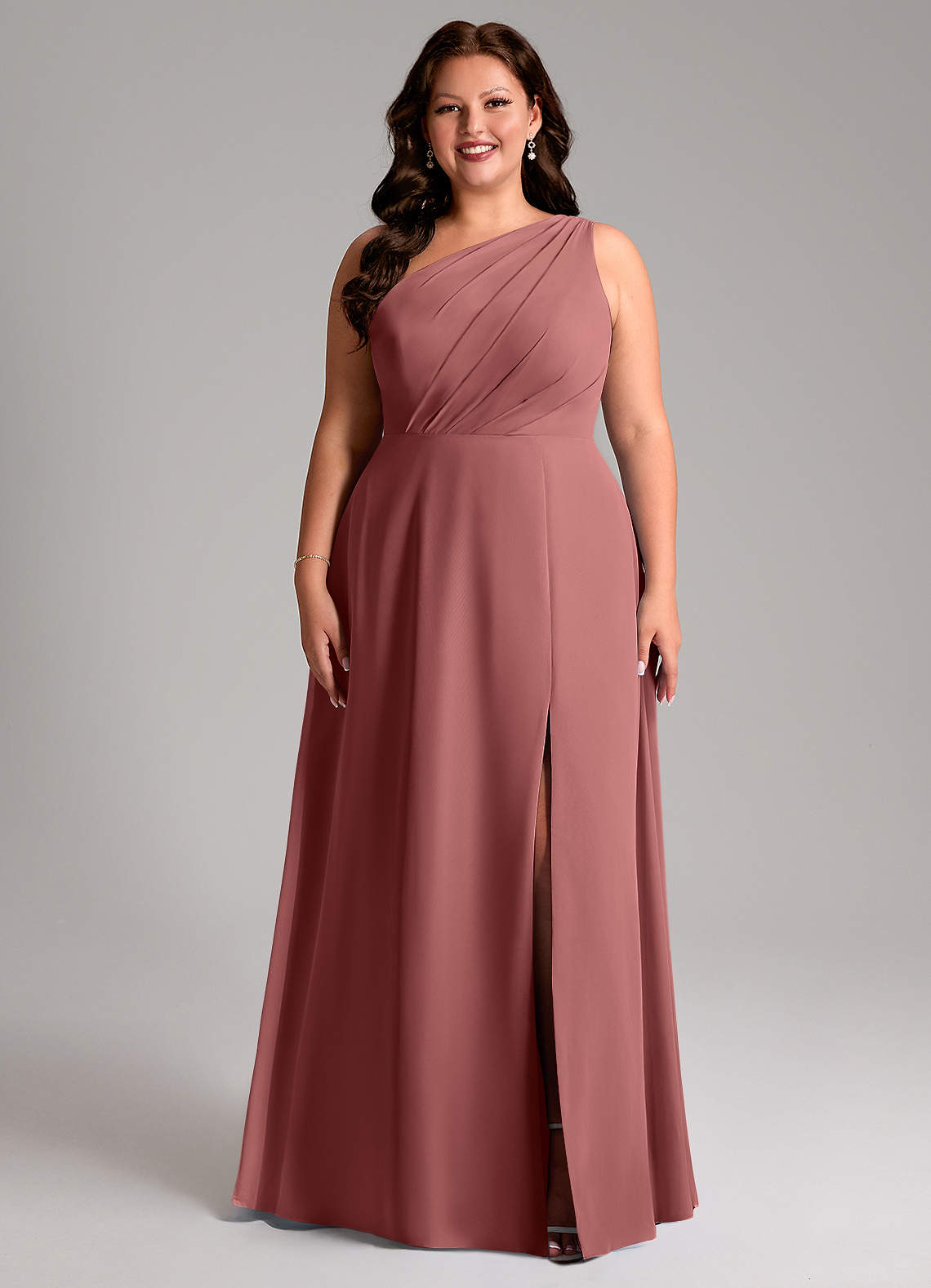 Azazie Phaedra Bridesmaid Dresses Amethyst A-Line One Shoulder Chiffon Dress image1