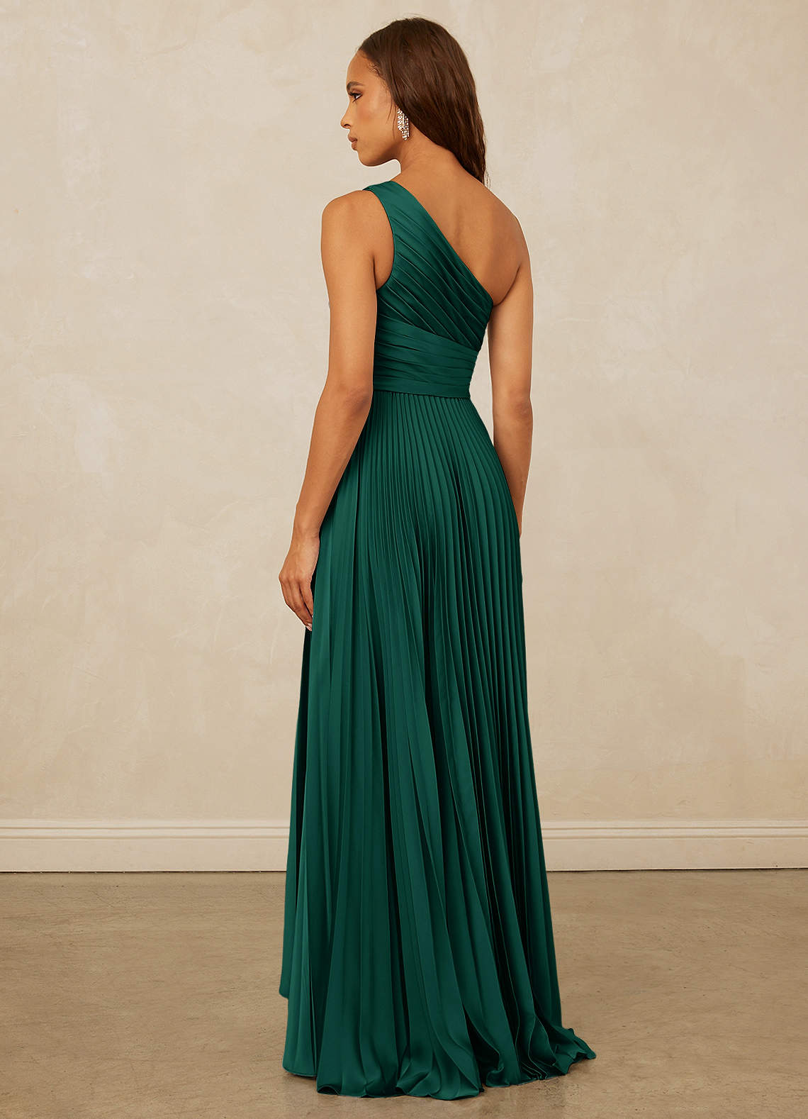 Christian Siriano Bridal for Azazie 1008 Bridesmaid Dresses Emerald A-Line One Shoulder Stretch Satin Dress image1