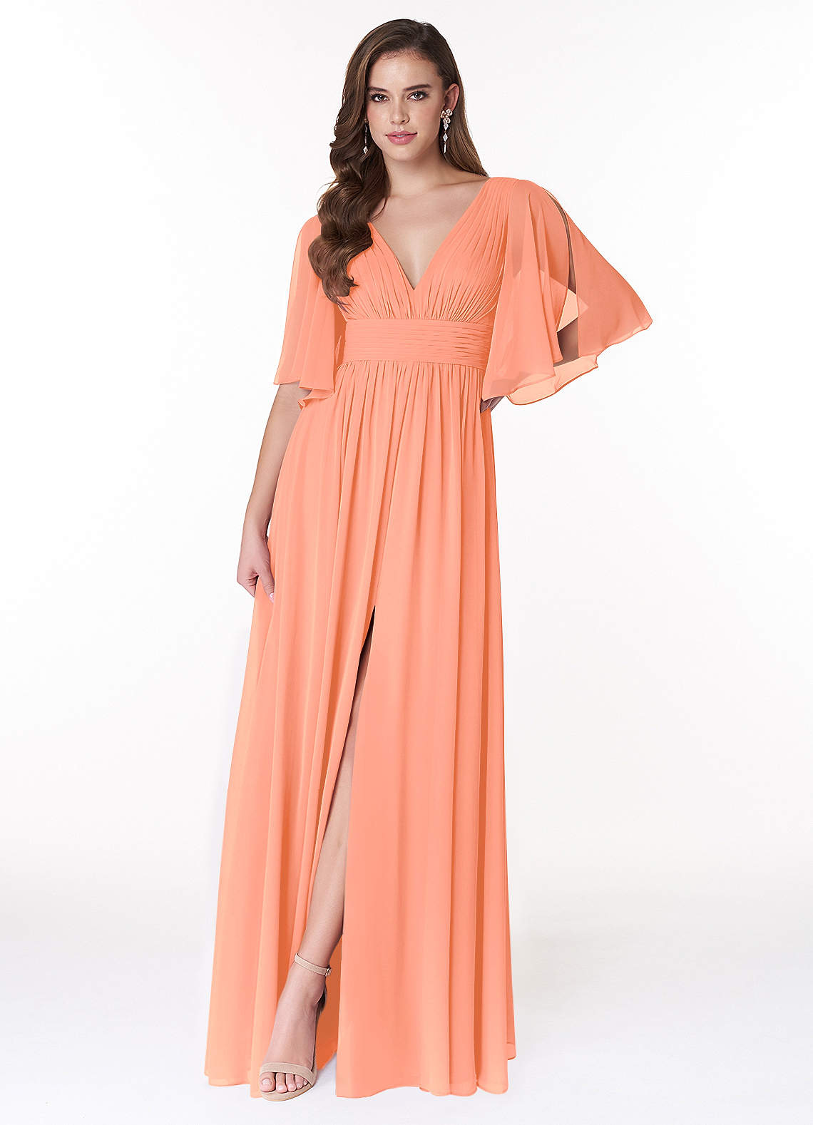 Azazie Temeka Bridesmaid Dresses Sunset A-Line Ruched Chiffon Dress image1