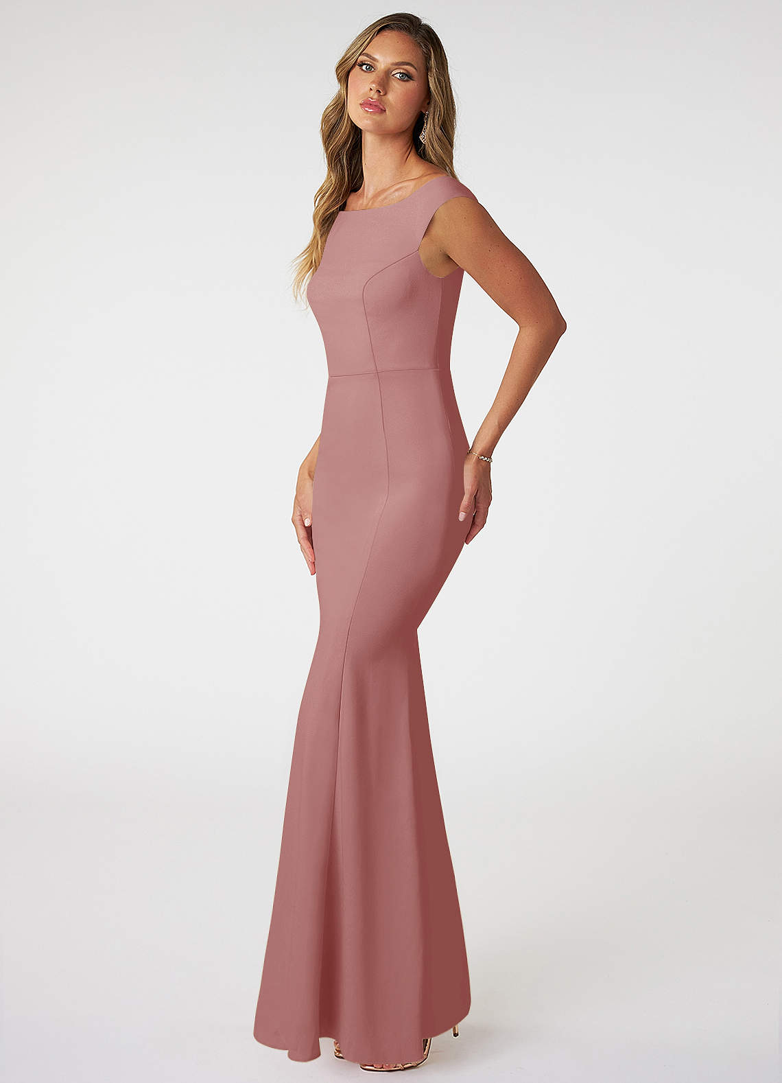 Azazie Nicolina Ready to Ship Dusty Rose Stretch Crepe Bridesmaid