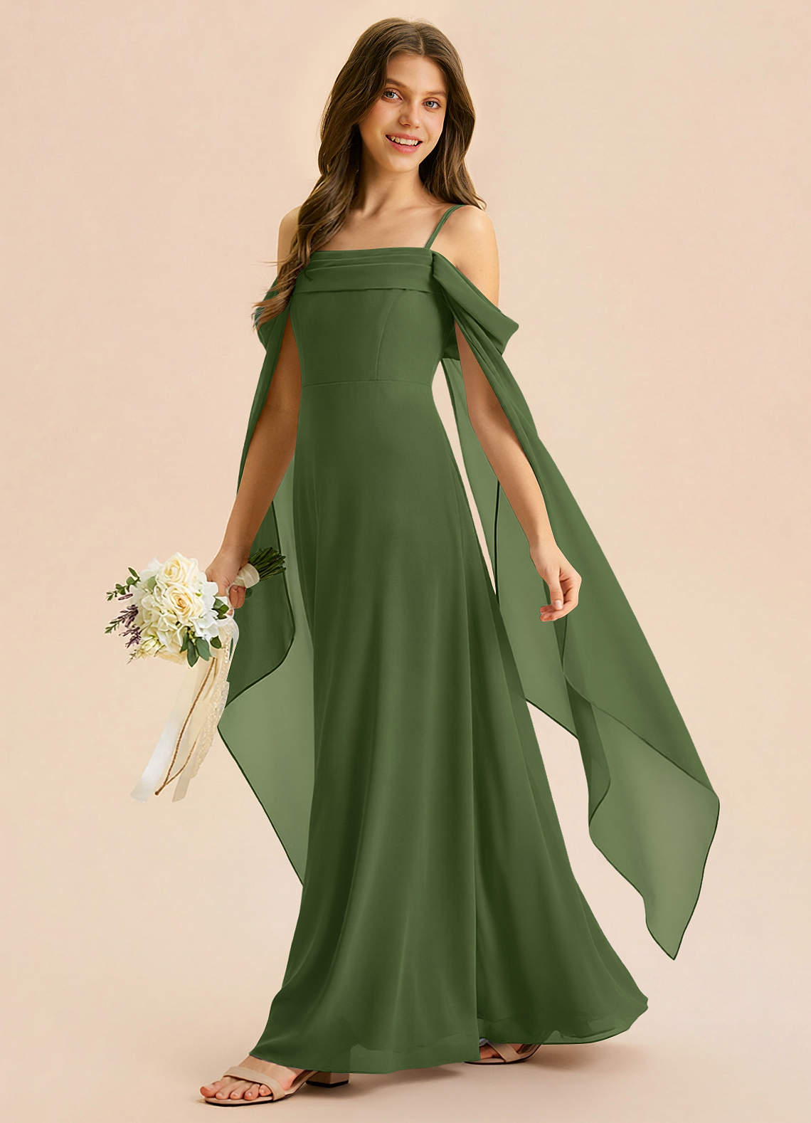 olive green junior bridesmaid dress Azazie A-Line/Princess Straight Floor-Length Chiffon Dresses Zipper Silhouette Staycation Outfits 6 Reasons Bridesmaid Dresses Color:Coral Cloud
