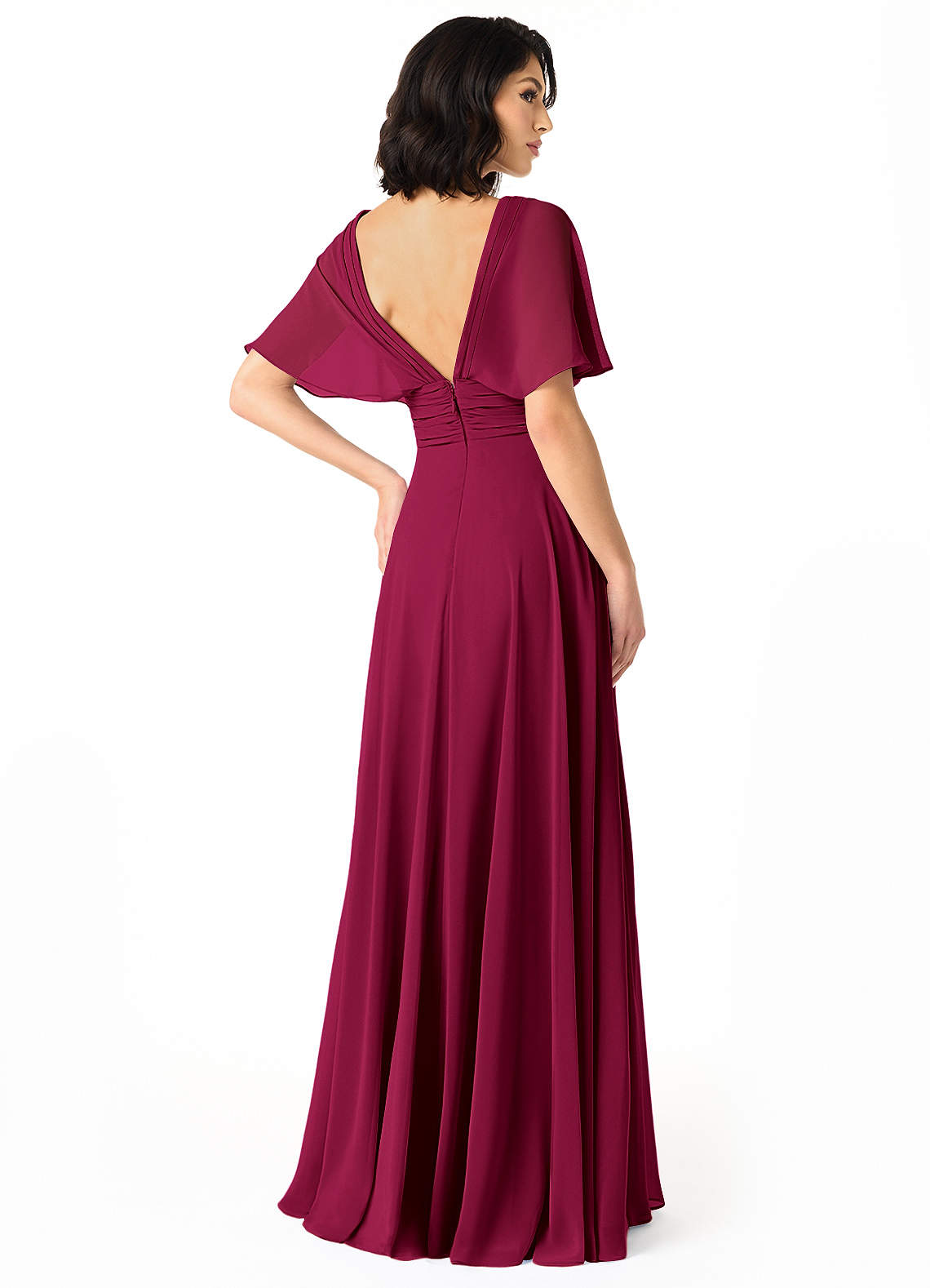 Azazie Pamela Bridesmaid Dresses Burgundy A-Line V-Neck Pleated Chiffon Dress image1