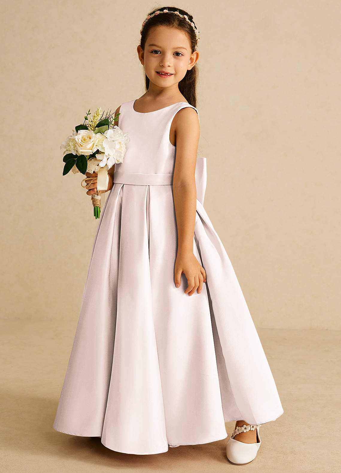 Azazie Pipsy Flower Girl Dresses Rose Petal A-Line Bow Matte Satin Dress image1