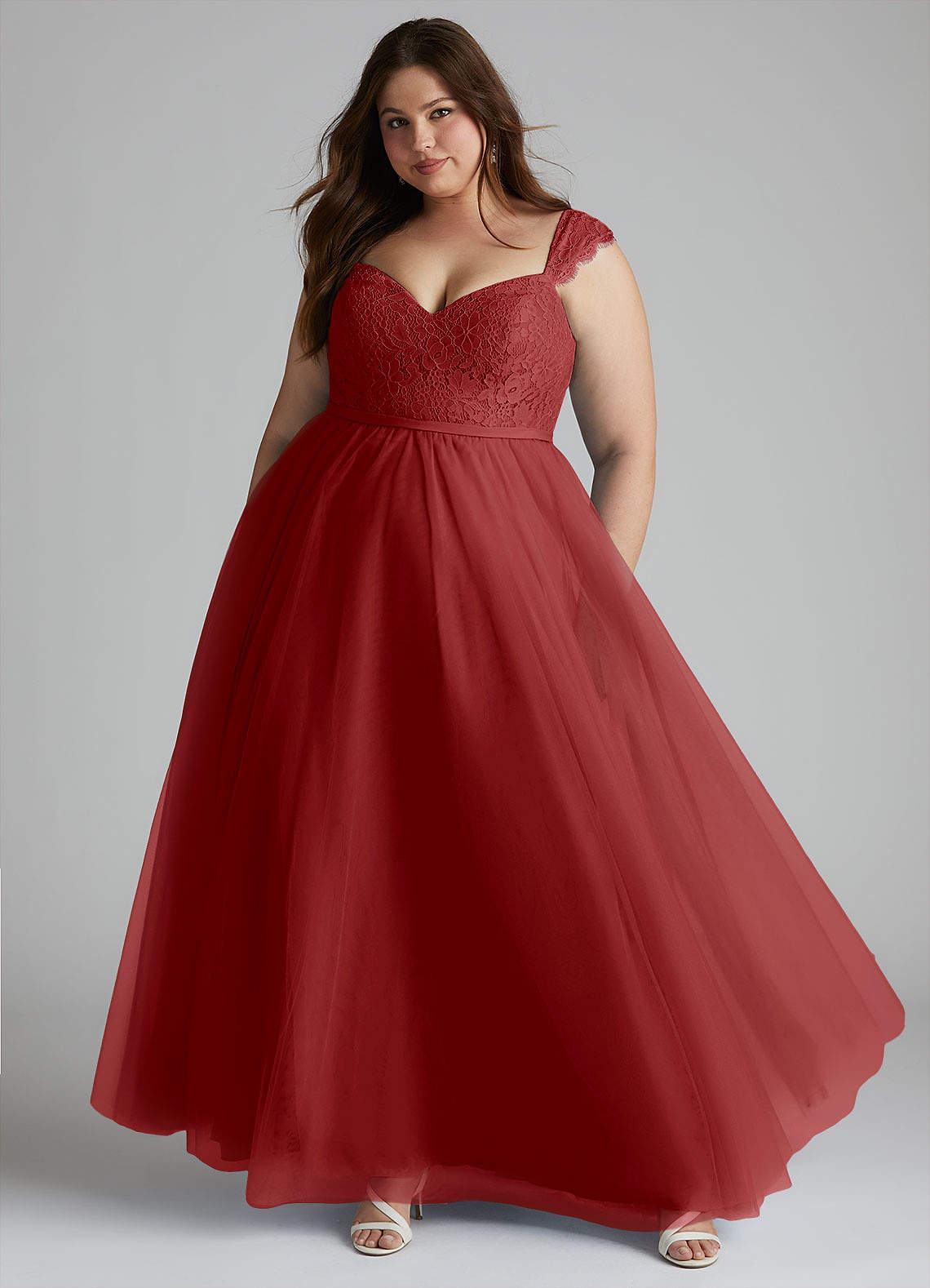 Azazie Luxi Bridesmaid Dresses Rust A-Line Pleated Tulle Dress image1