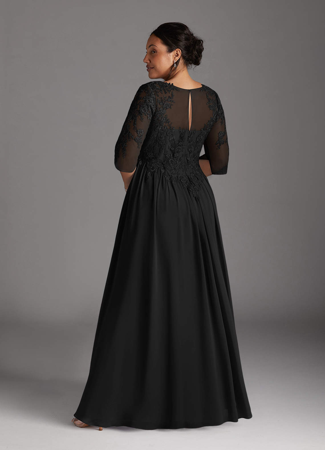 Azazie Mirielle vestidos de madre de la novia Vestido de Negro de Gasa de Corte En A con Encaje Scoop image7