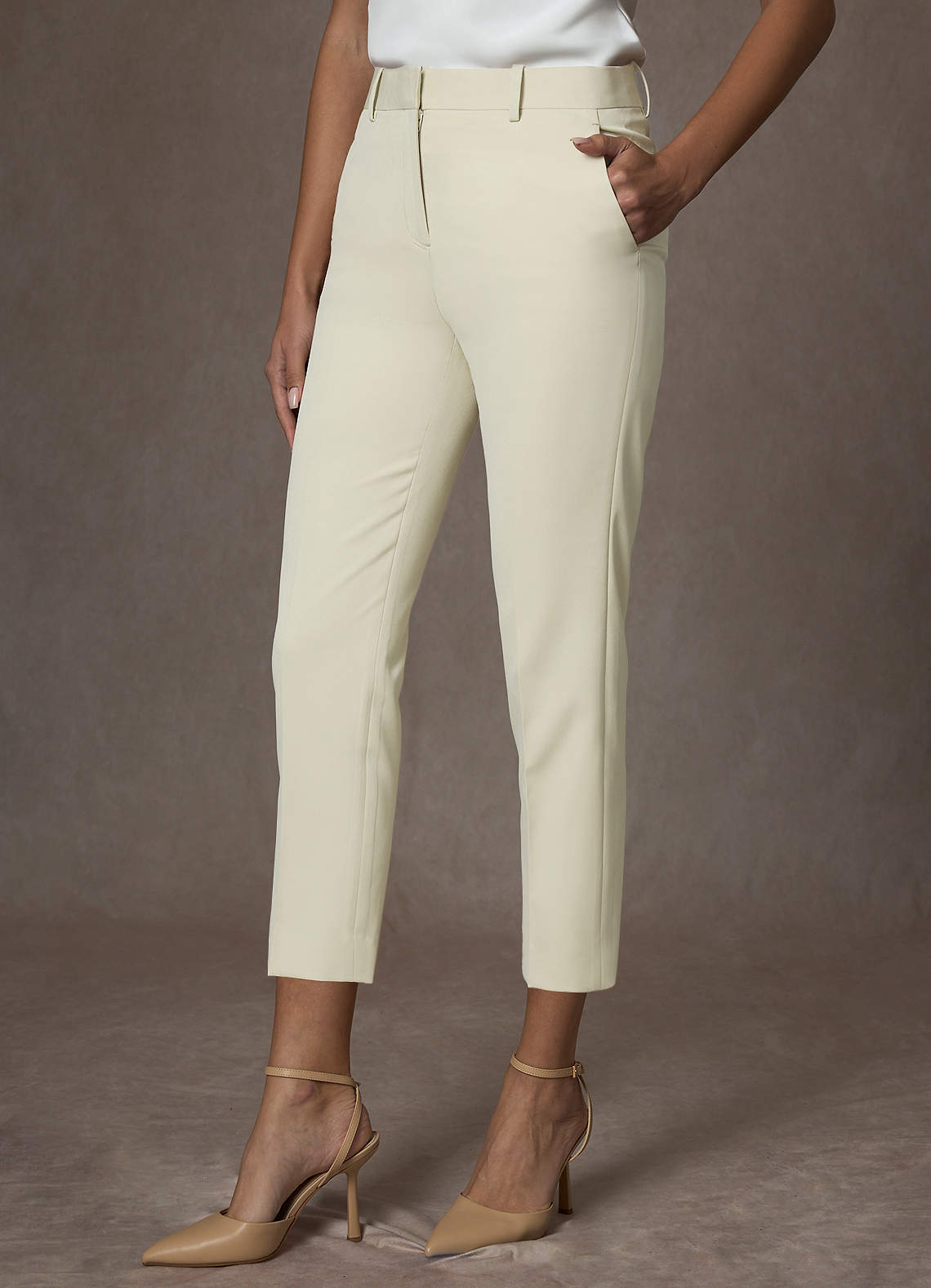 front Victoria Ivory Refined Weave Cropped Pants Suit