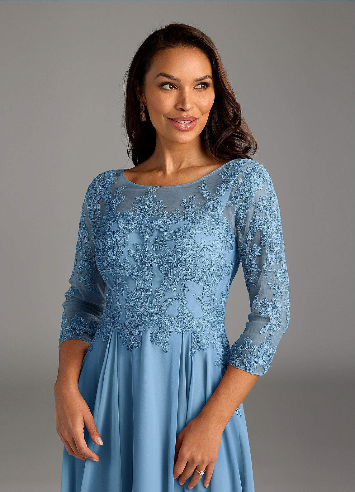 Azazie Marge Kleider für die Brautmutter A-Linie Schaufel Spitze Chiffon Kleid Stahlblau image3