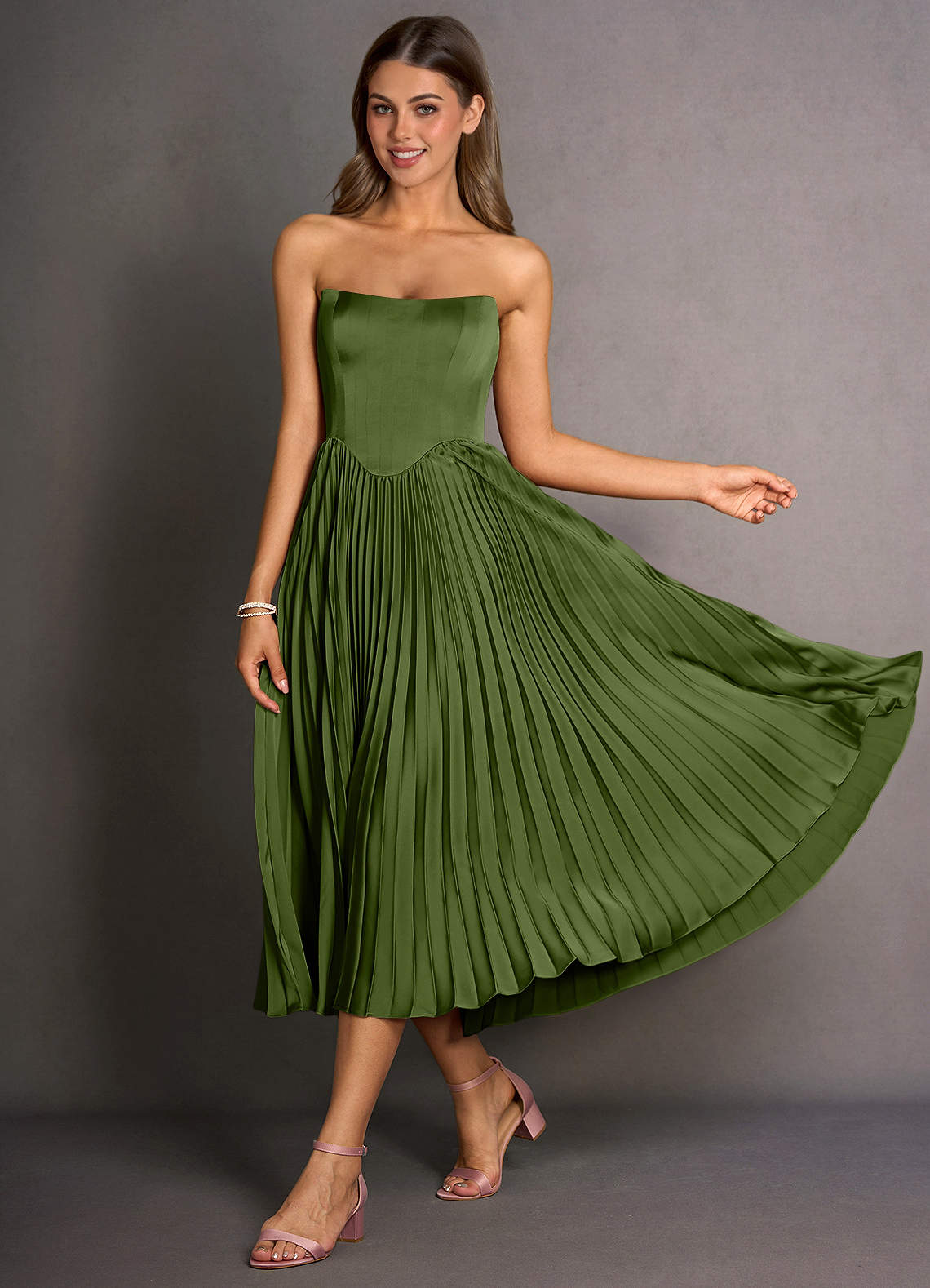 Celene Olive Green Midi Dress image1