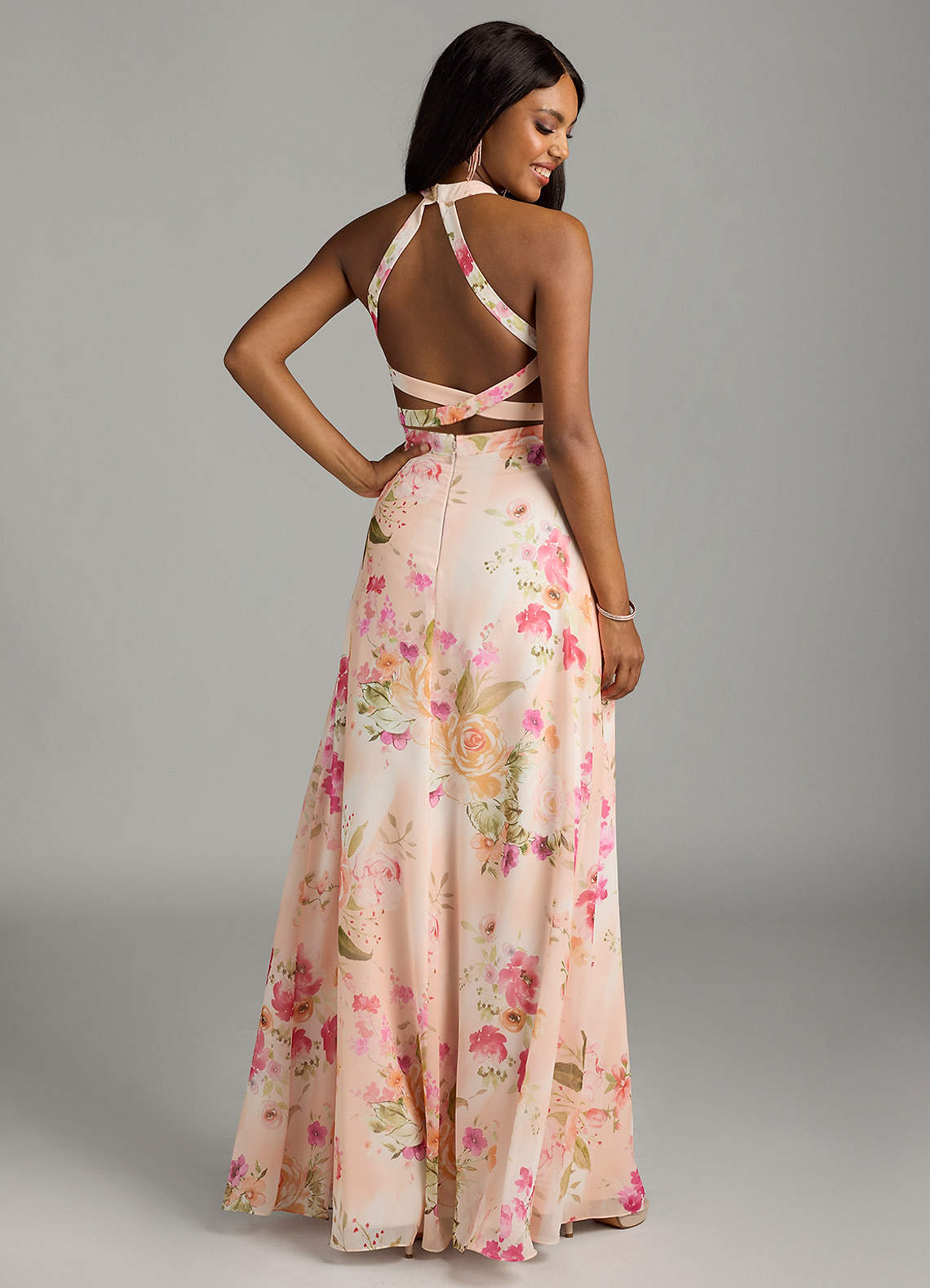 Azazie A-Line Halter Neck Floor-Length Chiffon Bridesmaid Dresses - Abstract Bouquet Floral