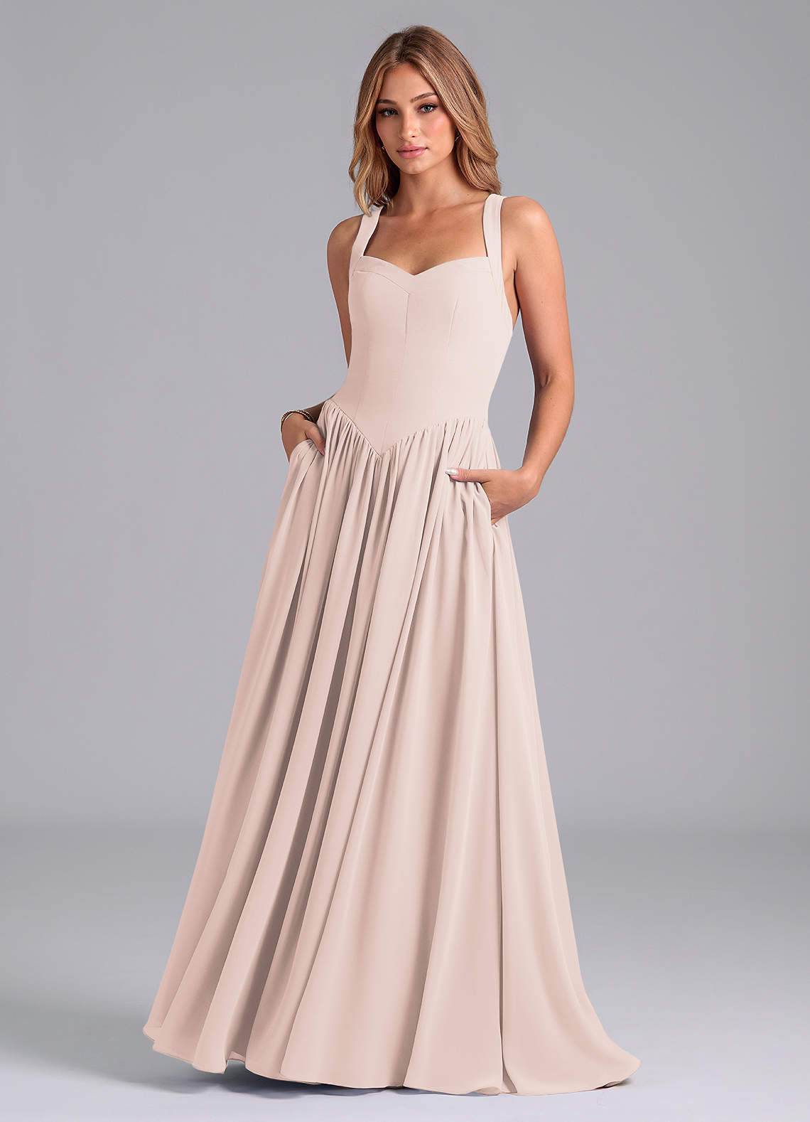 Azazie Francis Brautjungfernkleider A-Linie Korsett Chiffon Kleid Blassrosa image1