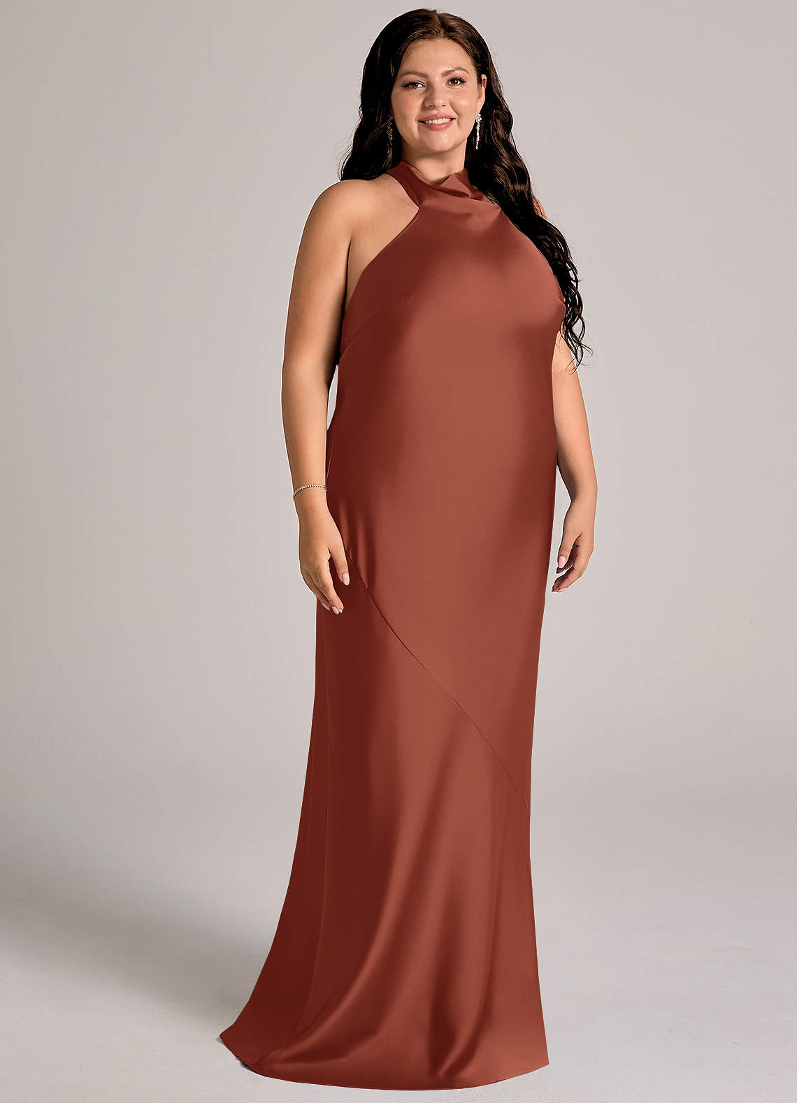 Azazie Velli Abiti da Damigella Abito Sirena in Raso Elasticizzato Collo Alto Auburn image10