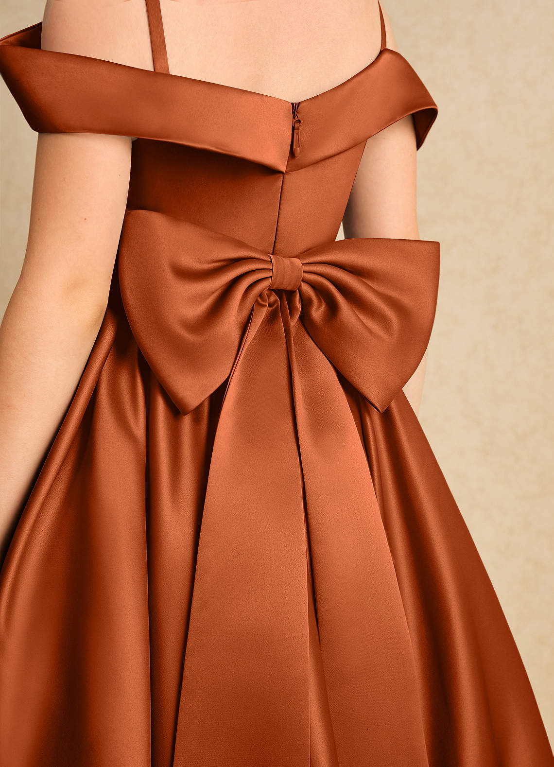 Azazie Favia Flower Girl Dresses Burnt Orange A-Line Off the Shoulder Matte Satin Dress image6