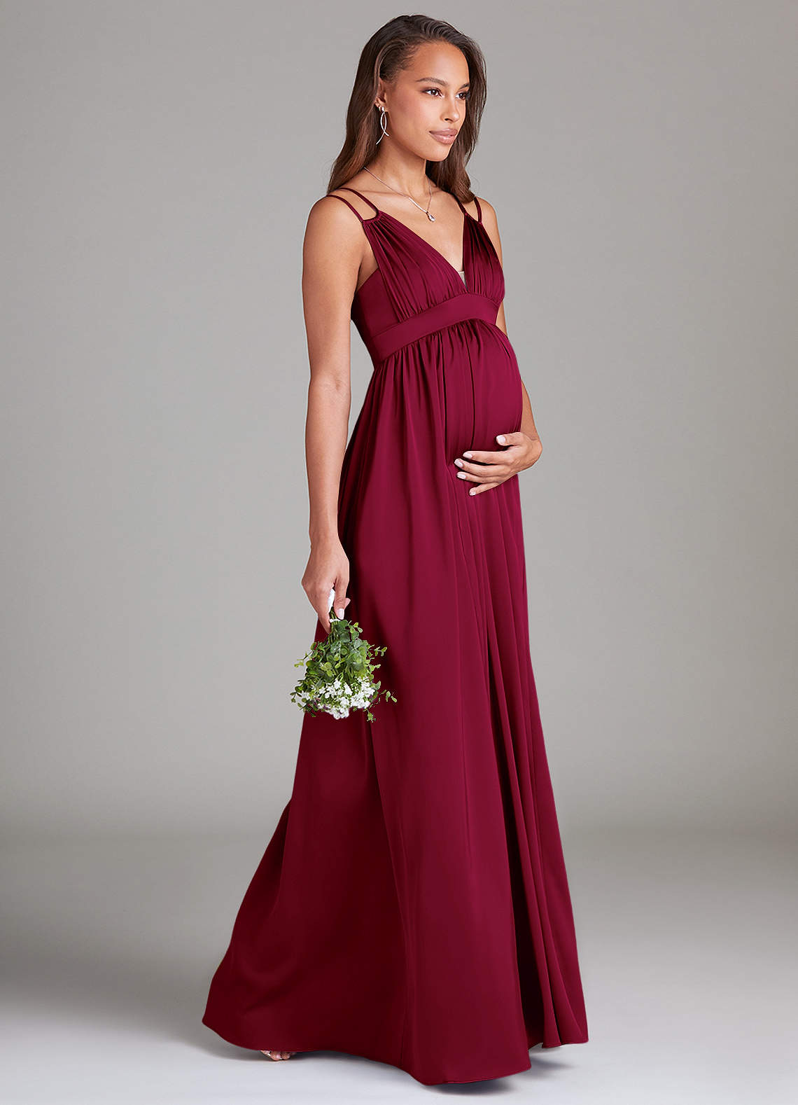 Azazie Emree vestidos de dama de honor de maternidad Vestido de Corte En A Con bolsillos Hasta el suelo Satén Elástico image3