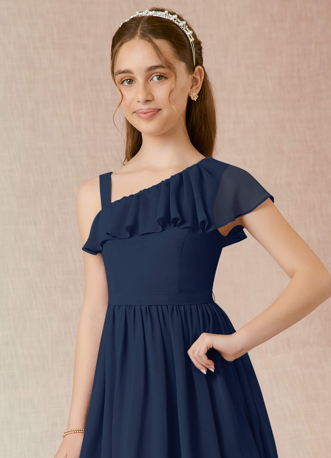 Azazie Mango Junior Bridesmaid Dress in Dark Navy Azazie