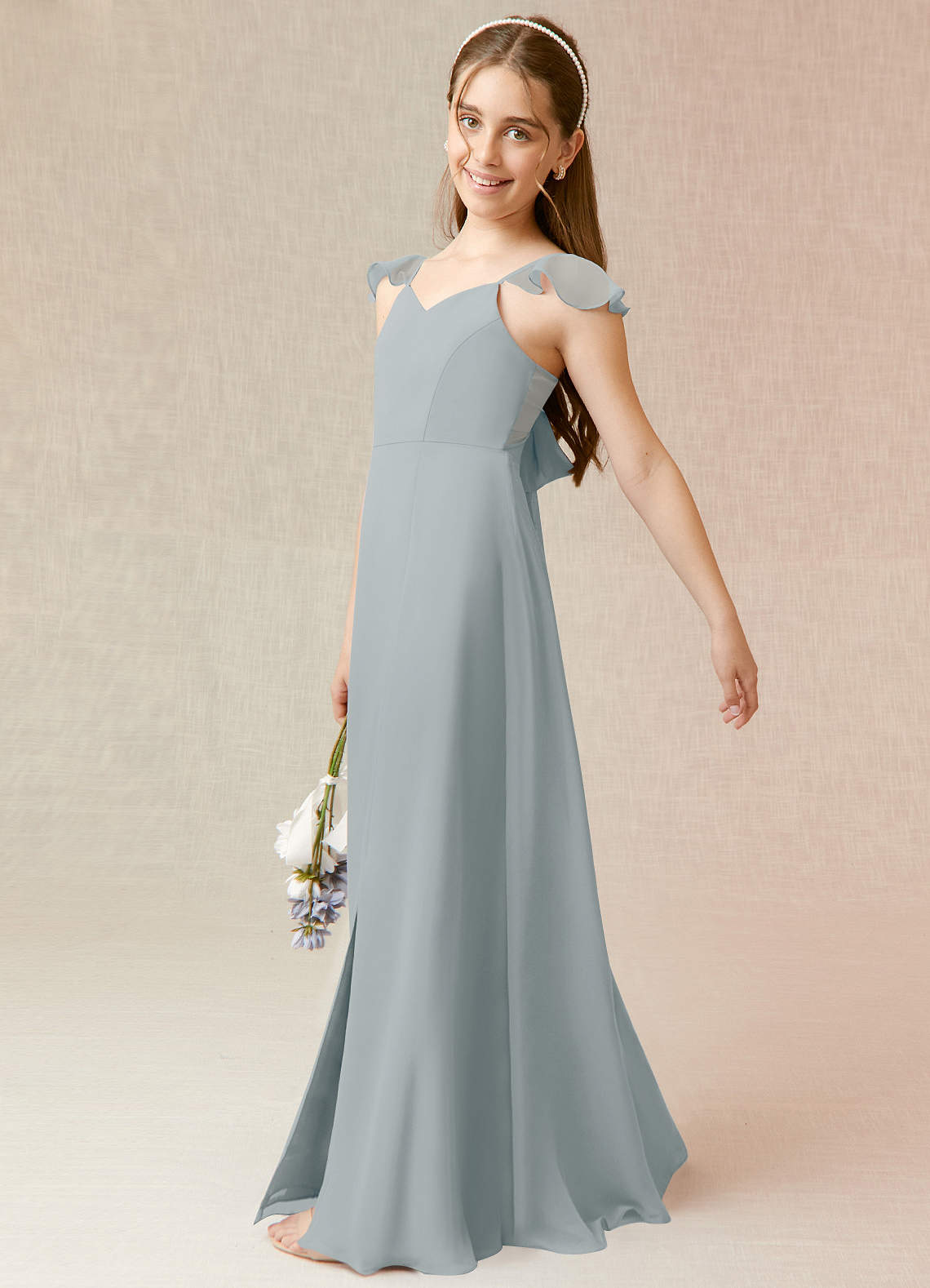 Azazie Everett Junior Dolphin Grey A-Line Chiffon Dress image2