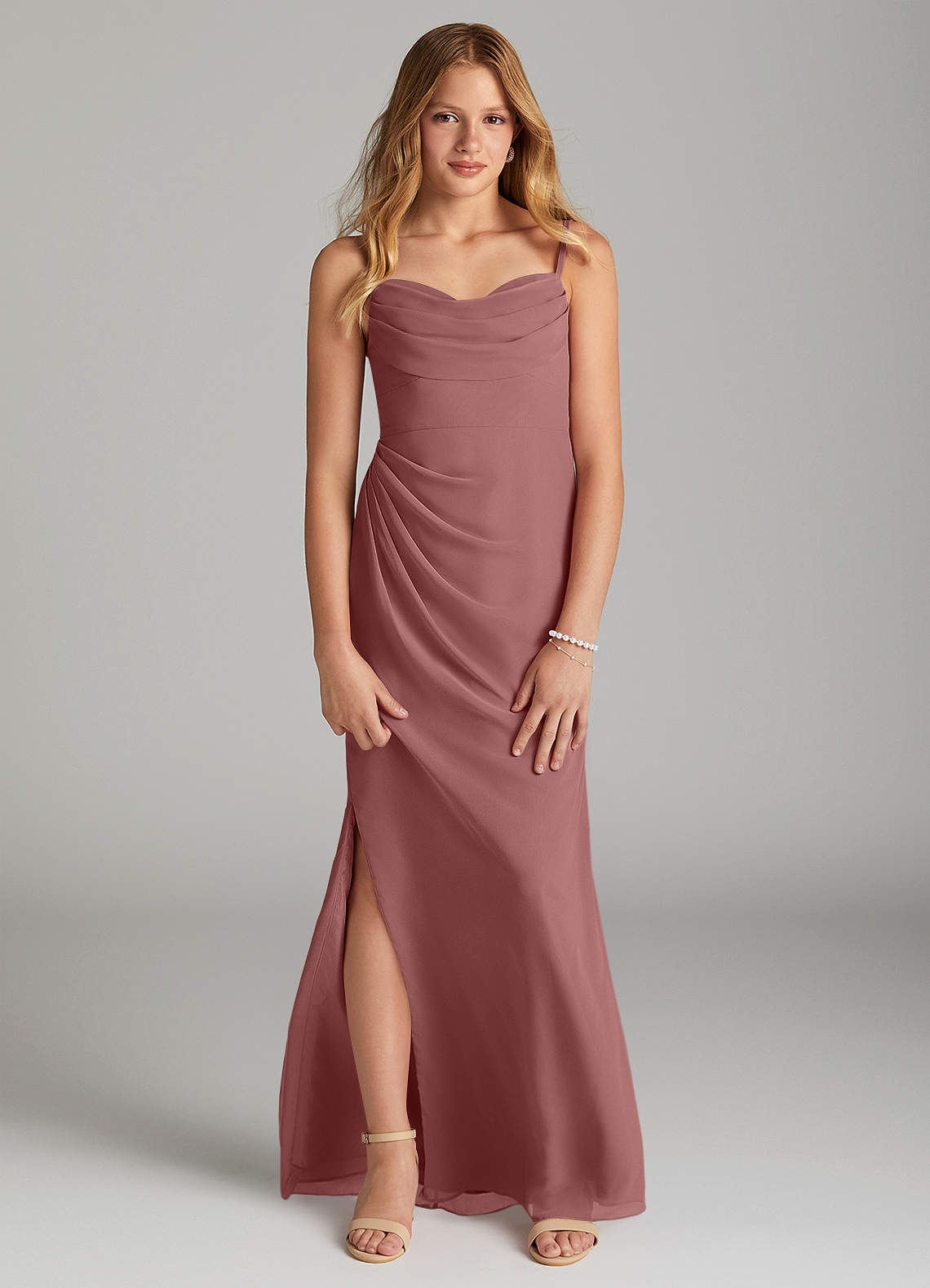 Azazie Mai Junior Etui Plissee Chiffon Kleid Wüstenrose image1
