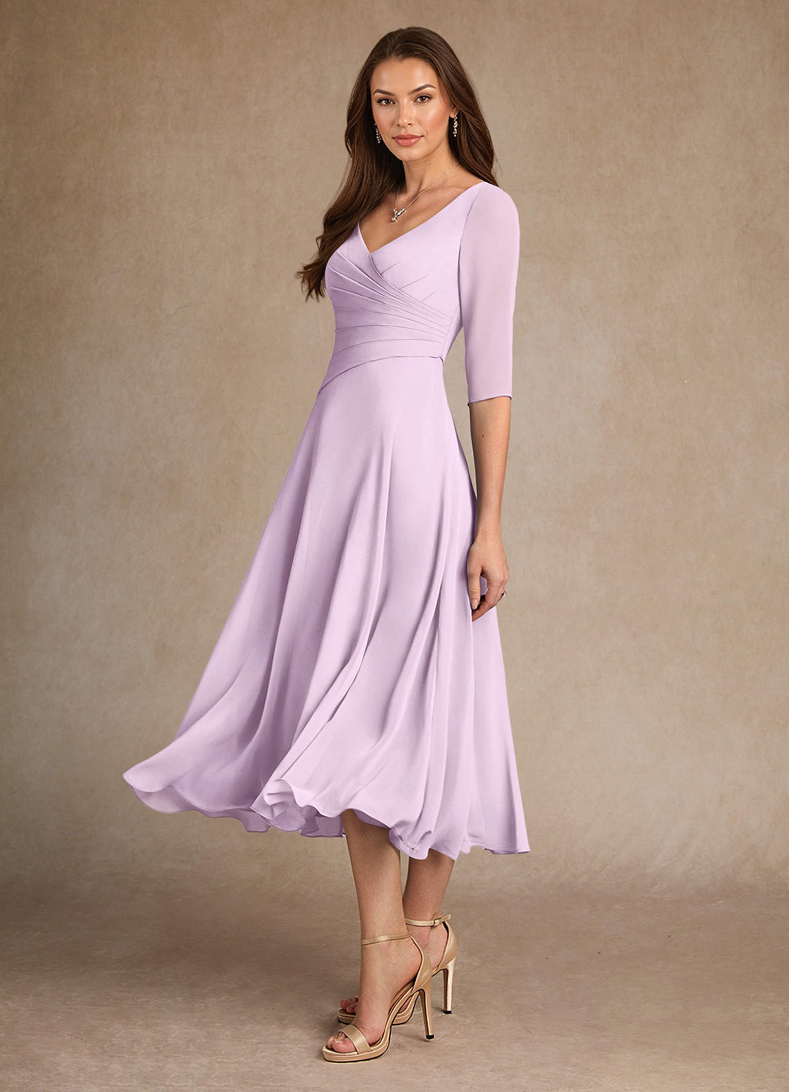 Azazie Durant vestidos de madre de la novia Vestido de Lila Esmerilada de Gasa de Corte En A con Plisado image1
