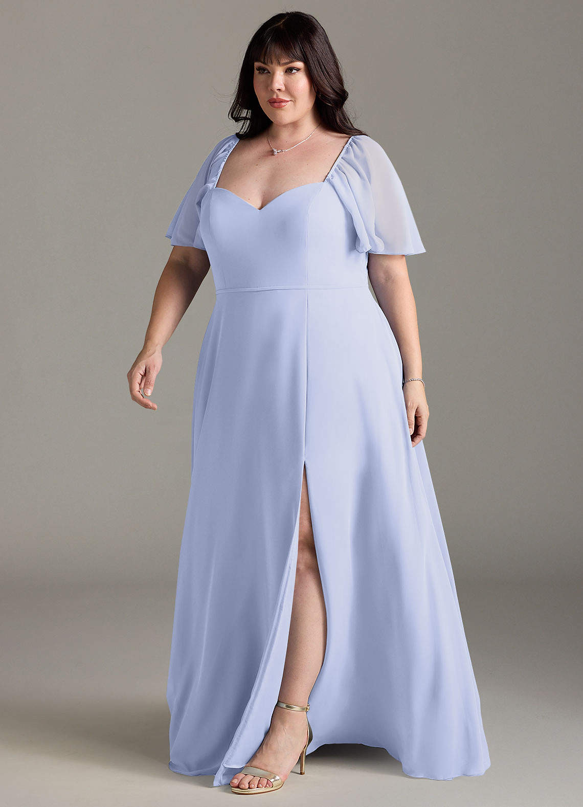 plus size lavender bridesmaid dresses BABARONI V Neck Long Chiffon Dress with Bow Wisteria, Wisteria / US0