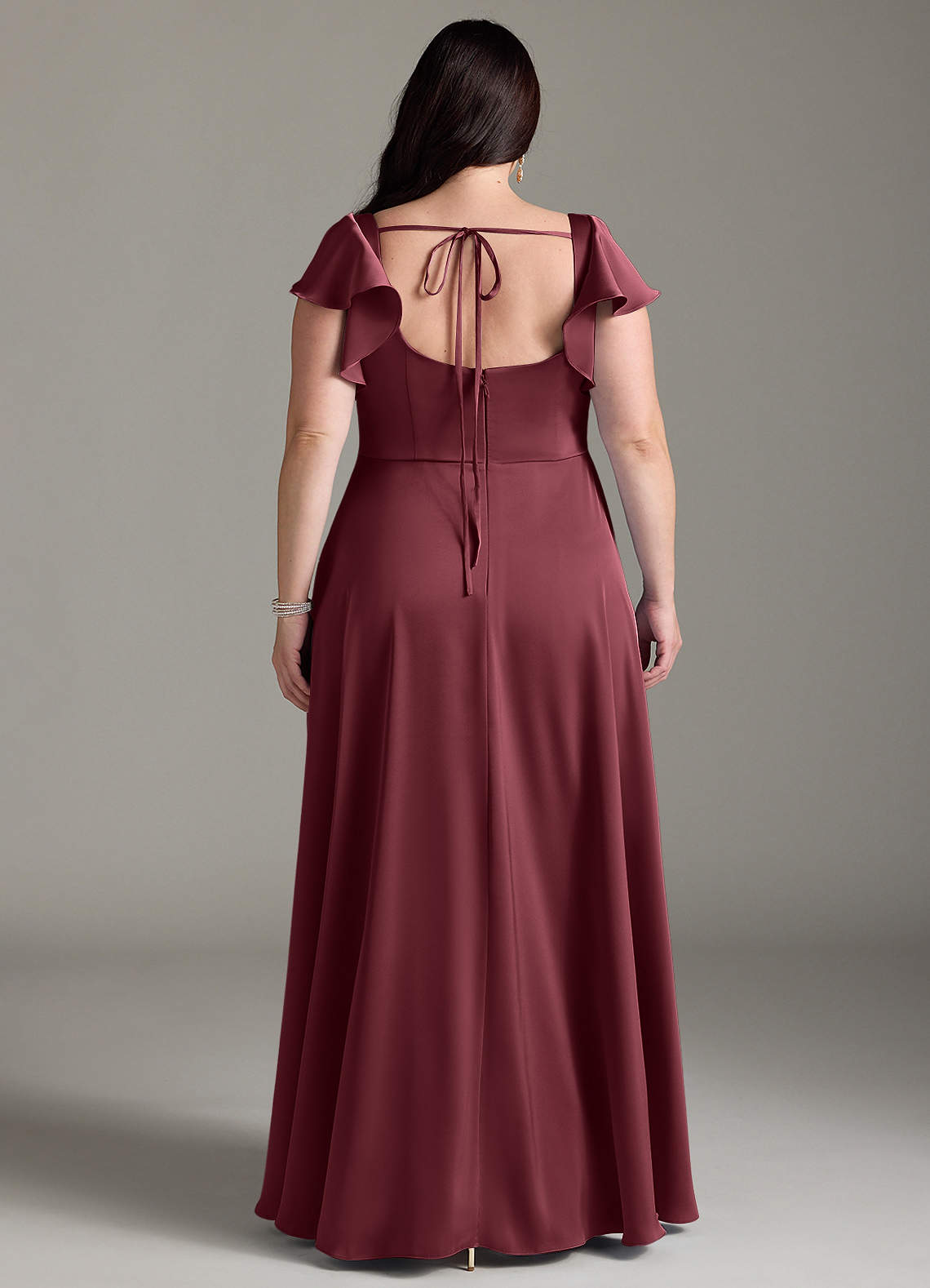 Azazie Bondi Bridesmaid Dresses Merlot A-Line Bow Stretch Satin Dress image7