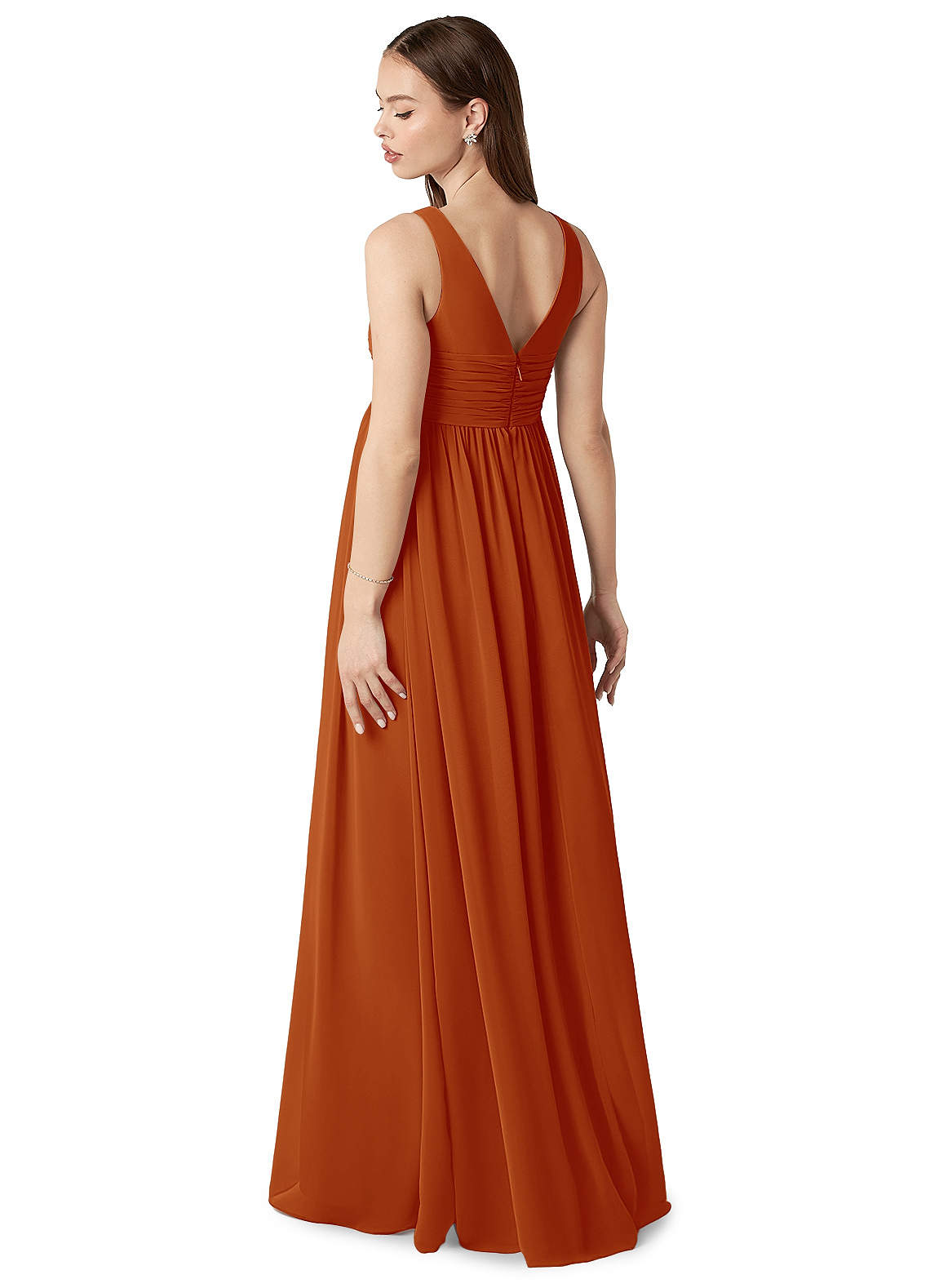 Azazie Yetta Maternity Bridesmaid Dresses A-Line V-Neck Gathered Chiffon Floor-Length Dress image4
