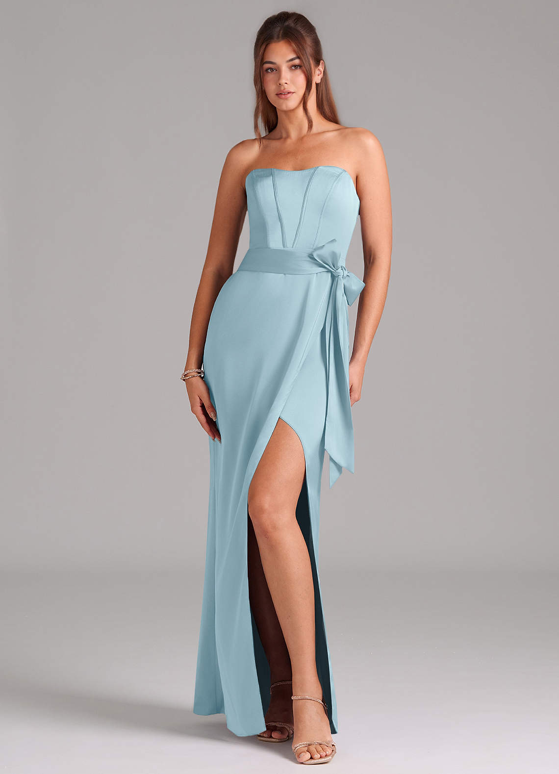 Azazie Jamie Bridesmaid Dresses Moody Blue A-Line Strapless Stretch Satin Convertible Dress image1