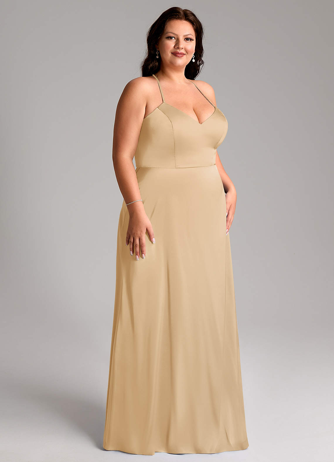 Azazie Mei Gold Stretch Satin Bridesmaid Dresses | Azazie