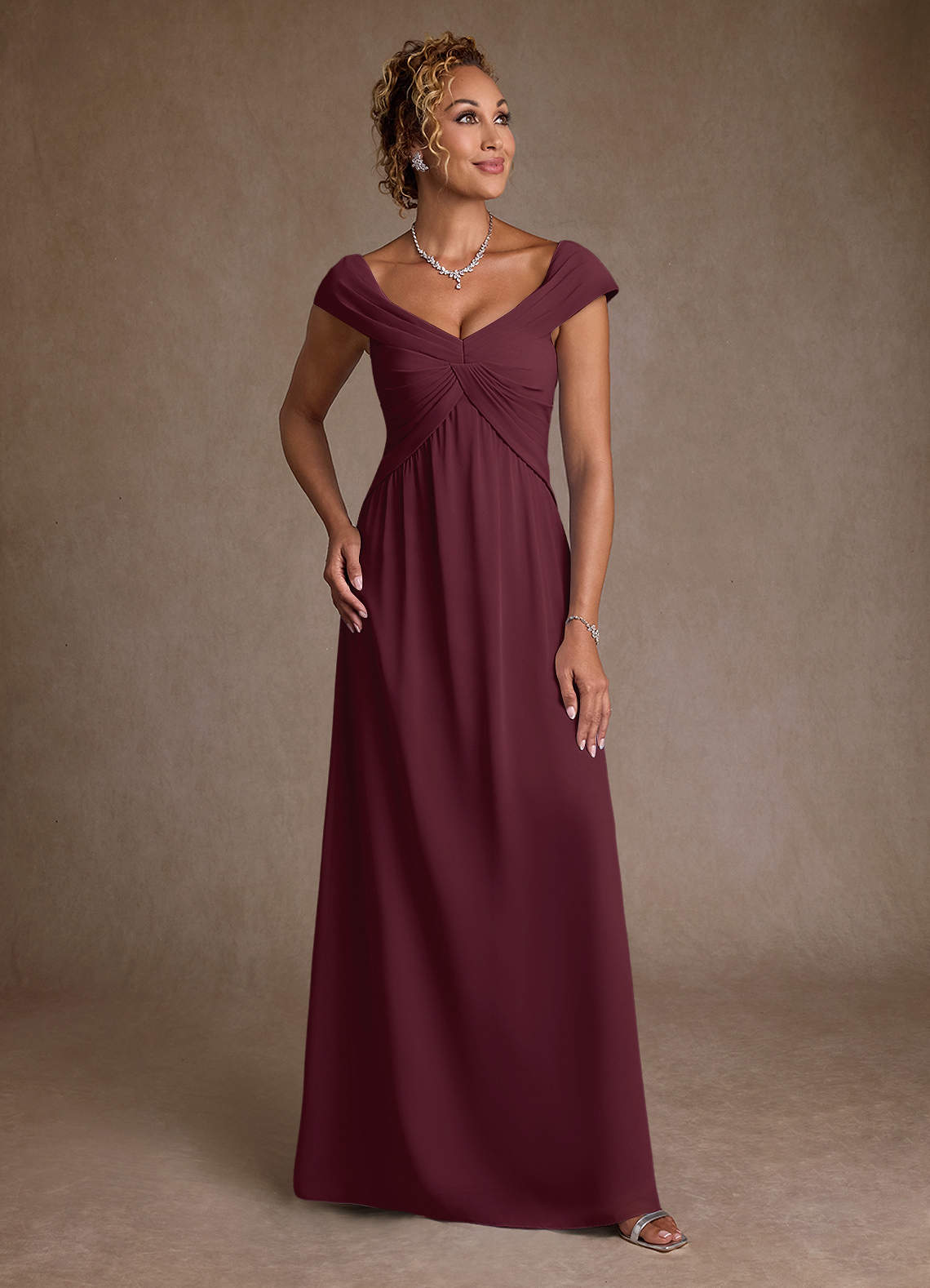 Azazie Myrtle vestidos de madre de la novia Vestido de Cabernet de Gasa de Corte en A con Plisado image1