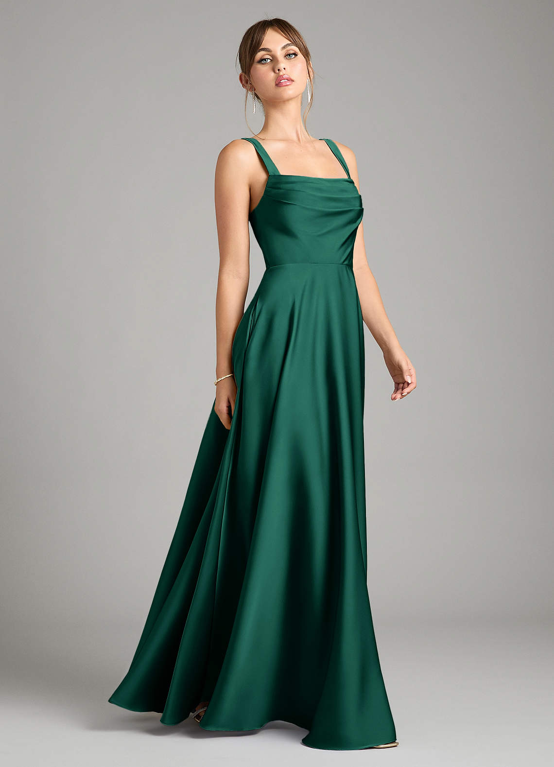 Azazie Shaude Bridesmaid Dresses Emerald A-Line Pleated Stretch Satin Dress image6