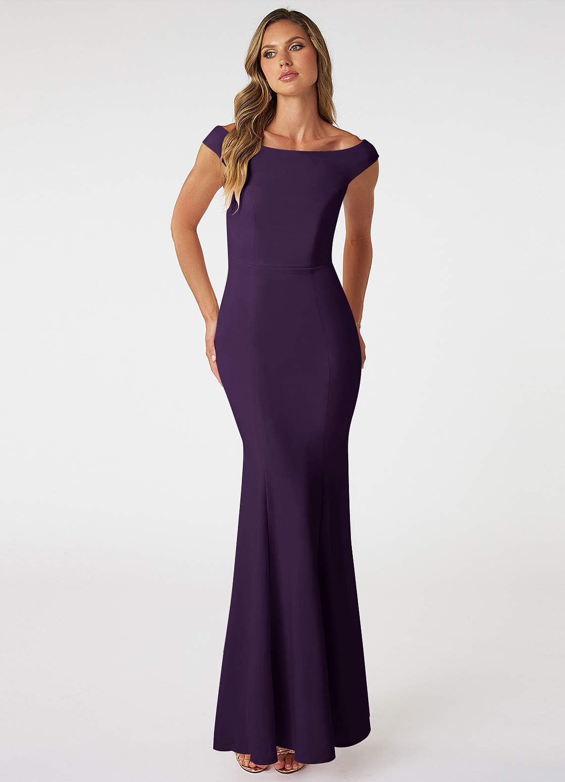 Azazie Nicolina Bridesmaid Dresses Plum Mermaid Square Neckline Stretch Crepe Dress image1