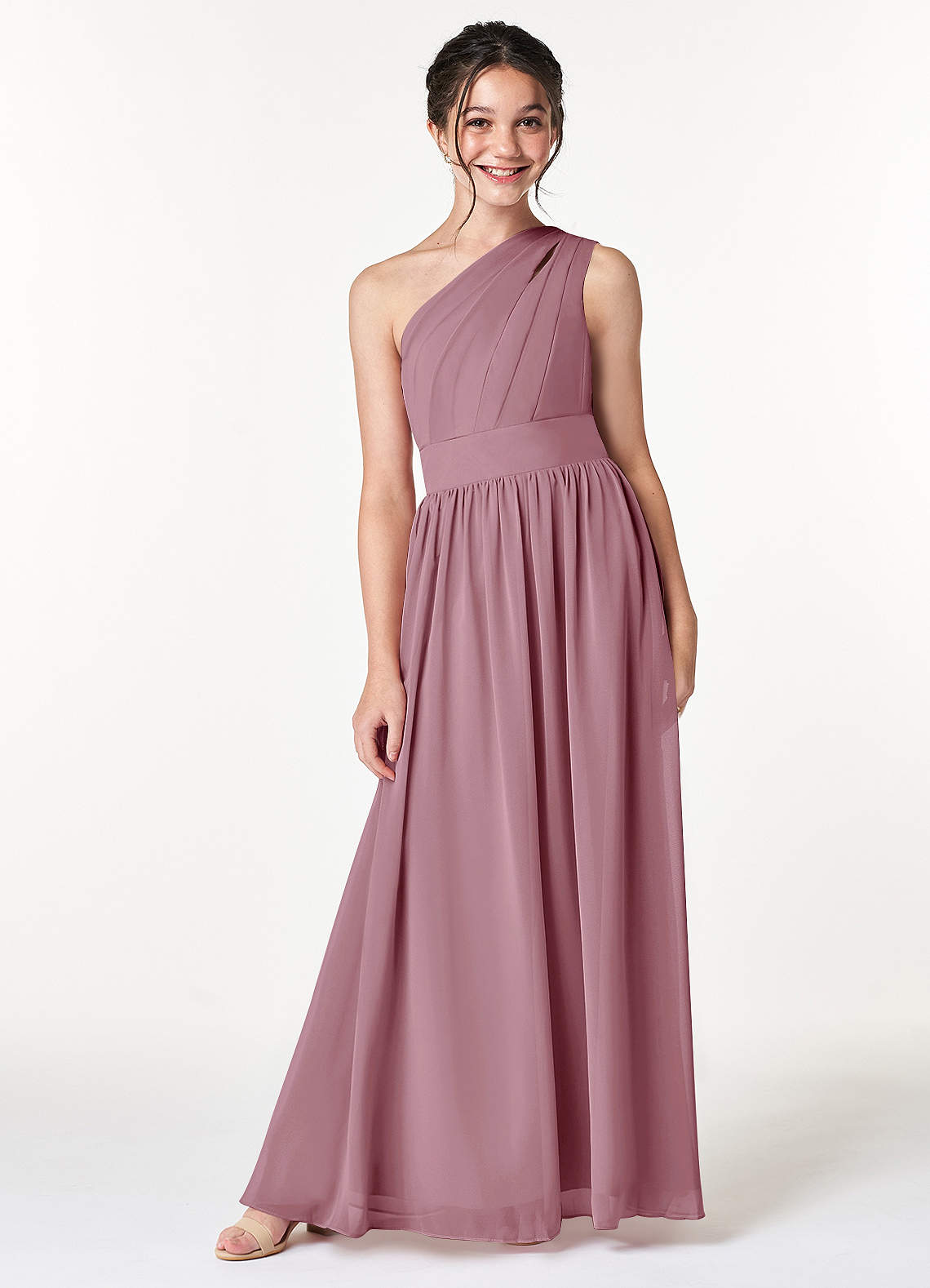 Azazie Molly Junior Vintage Mauve A-Line Pleated Chiffon Dress image1