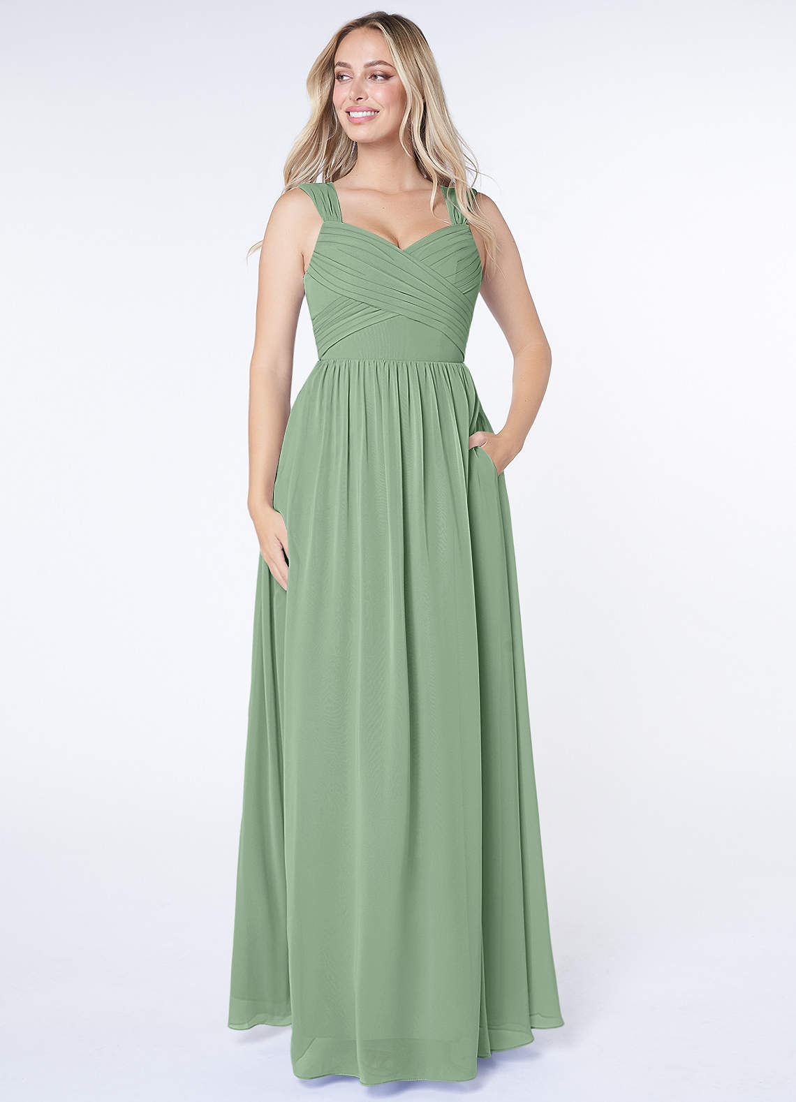 Azazie Raine Bridesmaid Dresses Matcha A-Line Sweetheart Ruched Chiffon Dress image1
