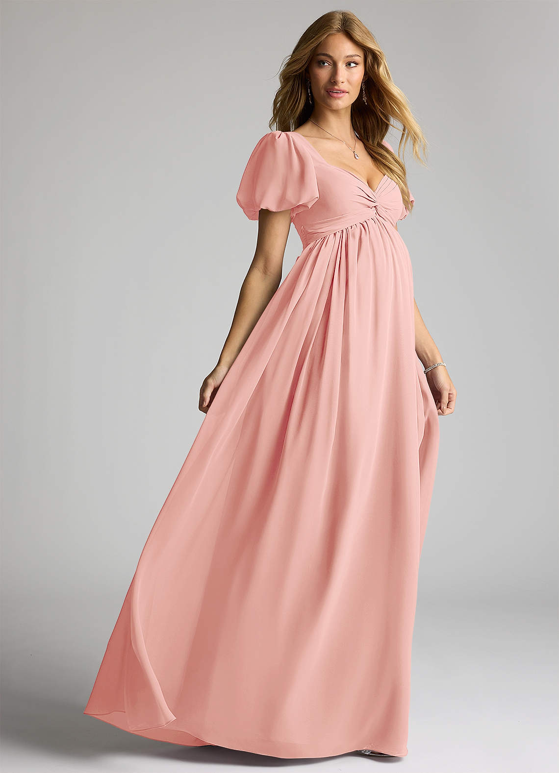 Azazie Madisynn Brudepigekjoler til gravide Sløjfe Chiffon Gulv-længde Kjole image3