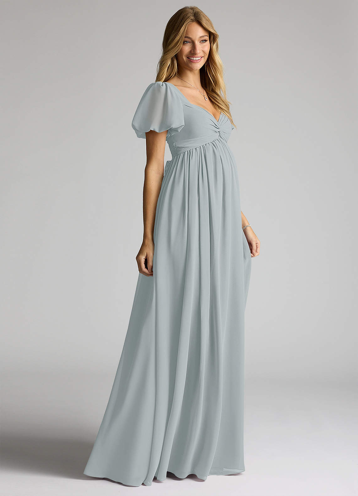 Azazie Madisynn Maternity Bridesmaid Dresses Bow Chiffon Floor-Length Dress image2